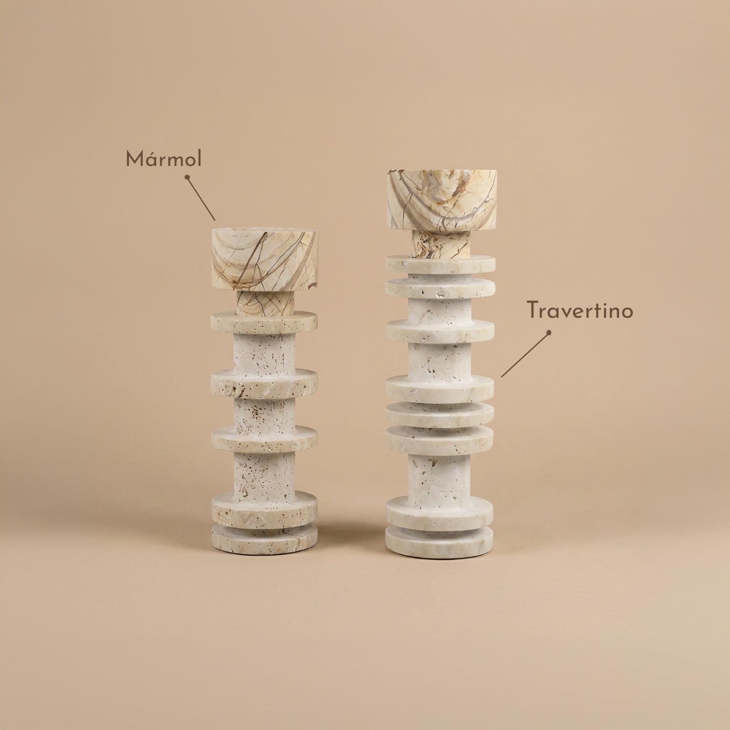 Bello Travertine Candelabrum | Classical Column Design, 32 cm