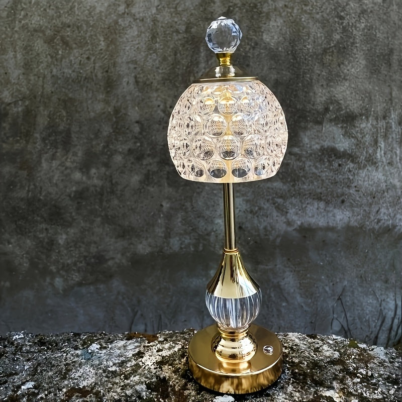 Cielo Crystal Touch Table Lamp | Rechargeable LED, Polished Gold
