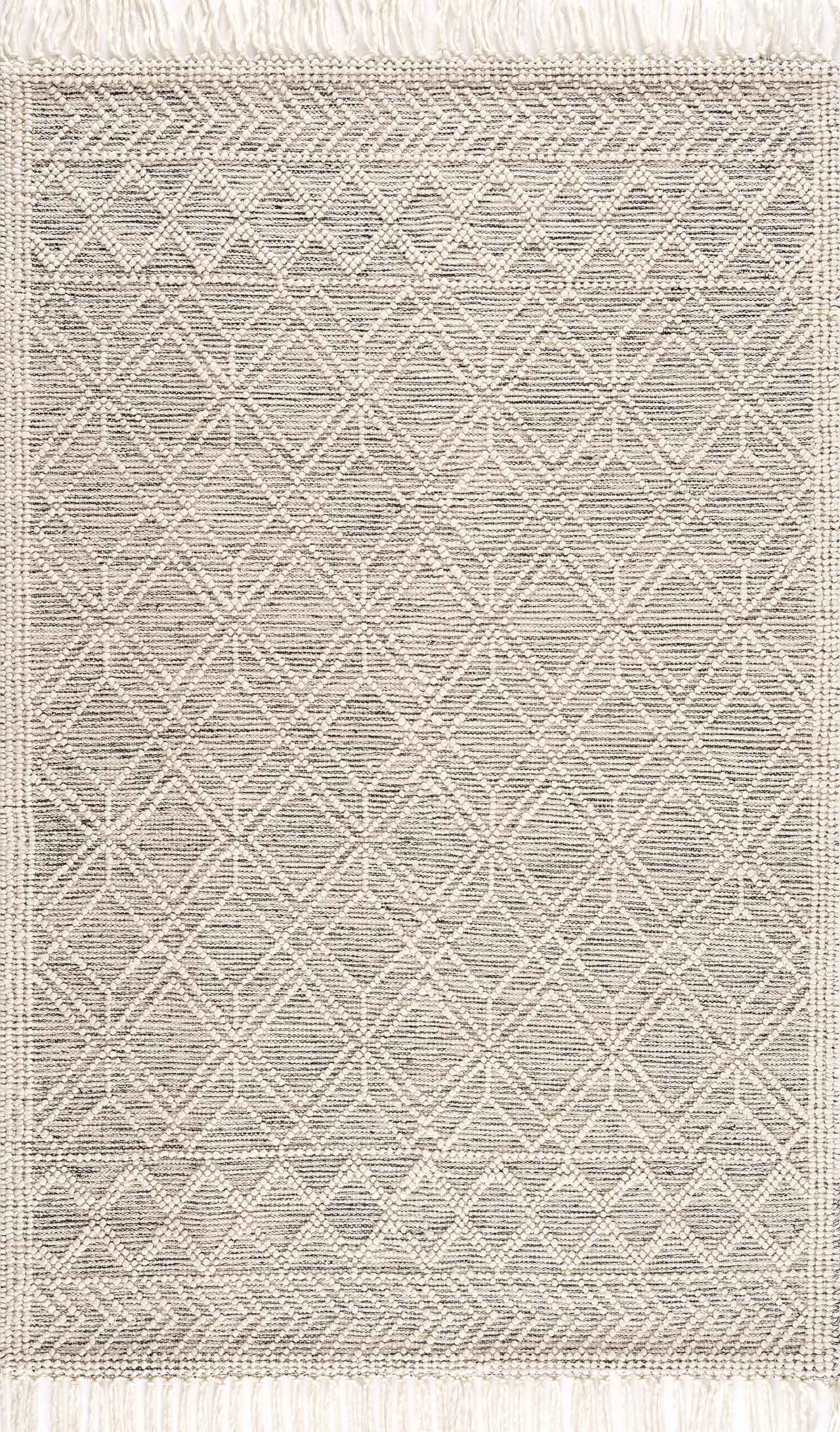 Bramble Area Rug  Hand Woven  40% Wool, Ivory & Black Geometric