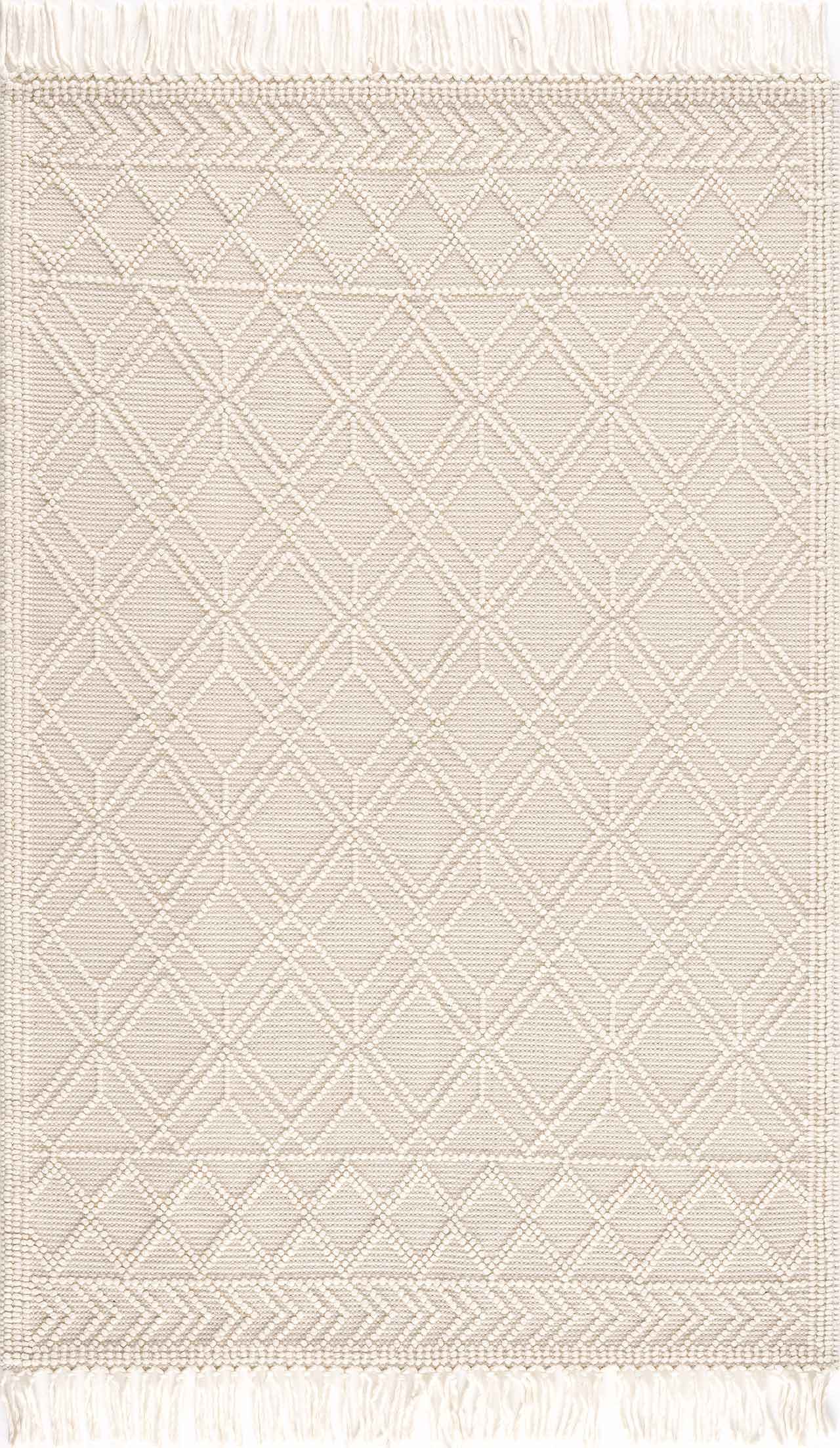 Bela Trellis Wool Rug  Hand-Woven Cotton Blend, Ivory Beige