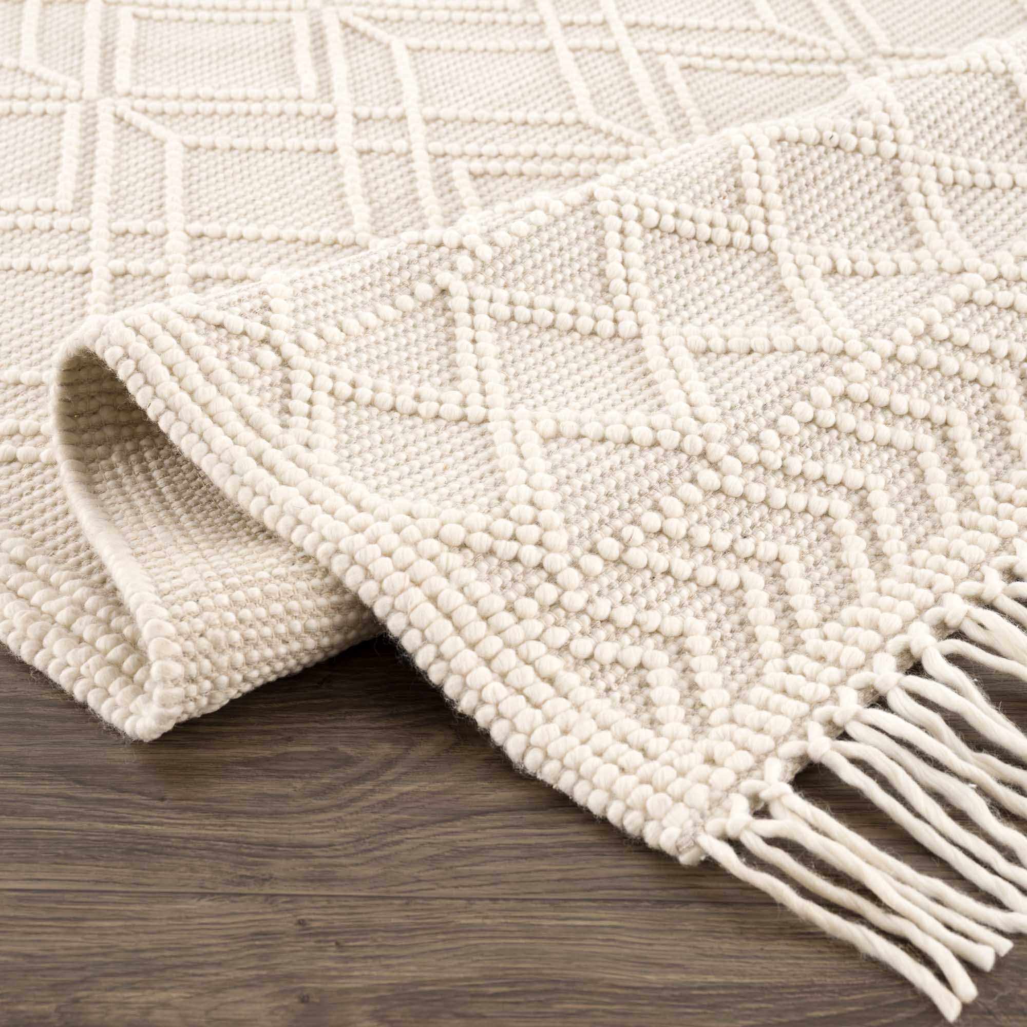 Bela Trellis Wool Rug  Hand-Woven Cotton Blend, Ivory Beige
