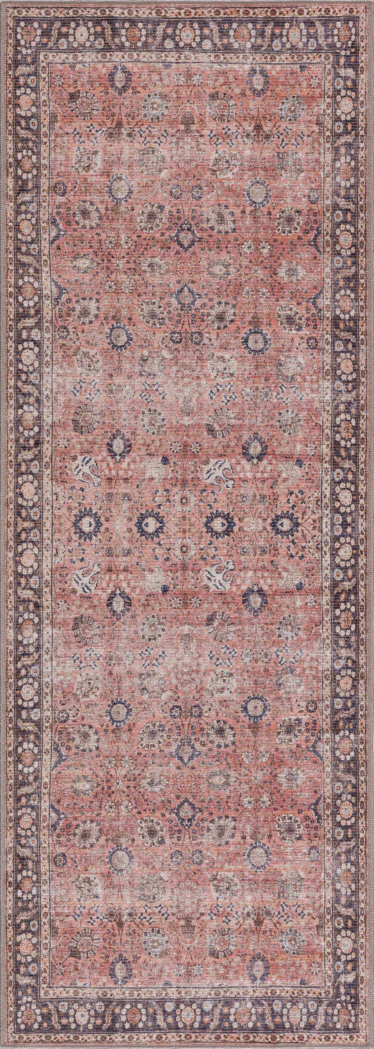 Brio Red Washable Rug Machine Woven Traditional Style