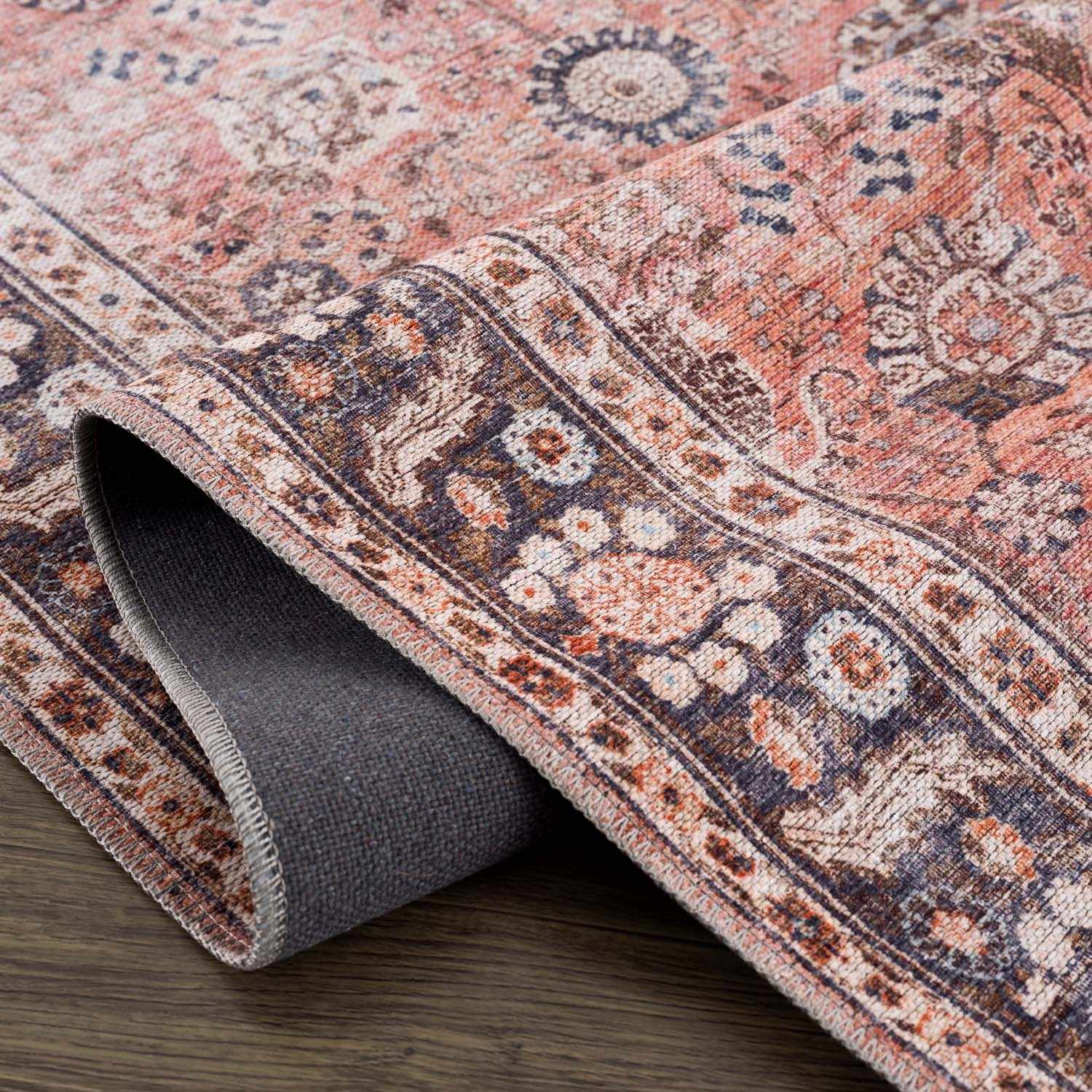 Brio Red Washable Rug Machine Woven Traditional Style