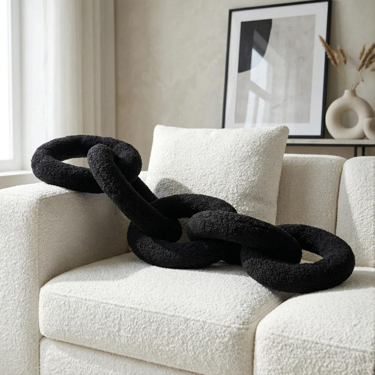 Bela Chain Cushion | Soft Black Design, Modern Nordic Style