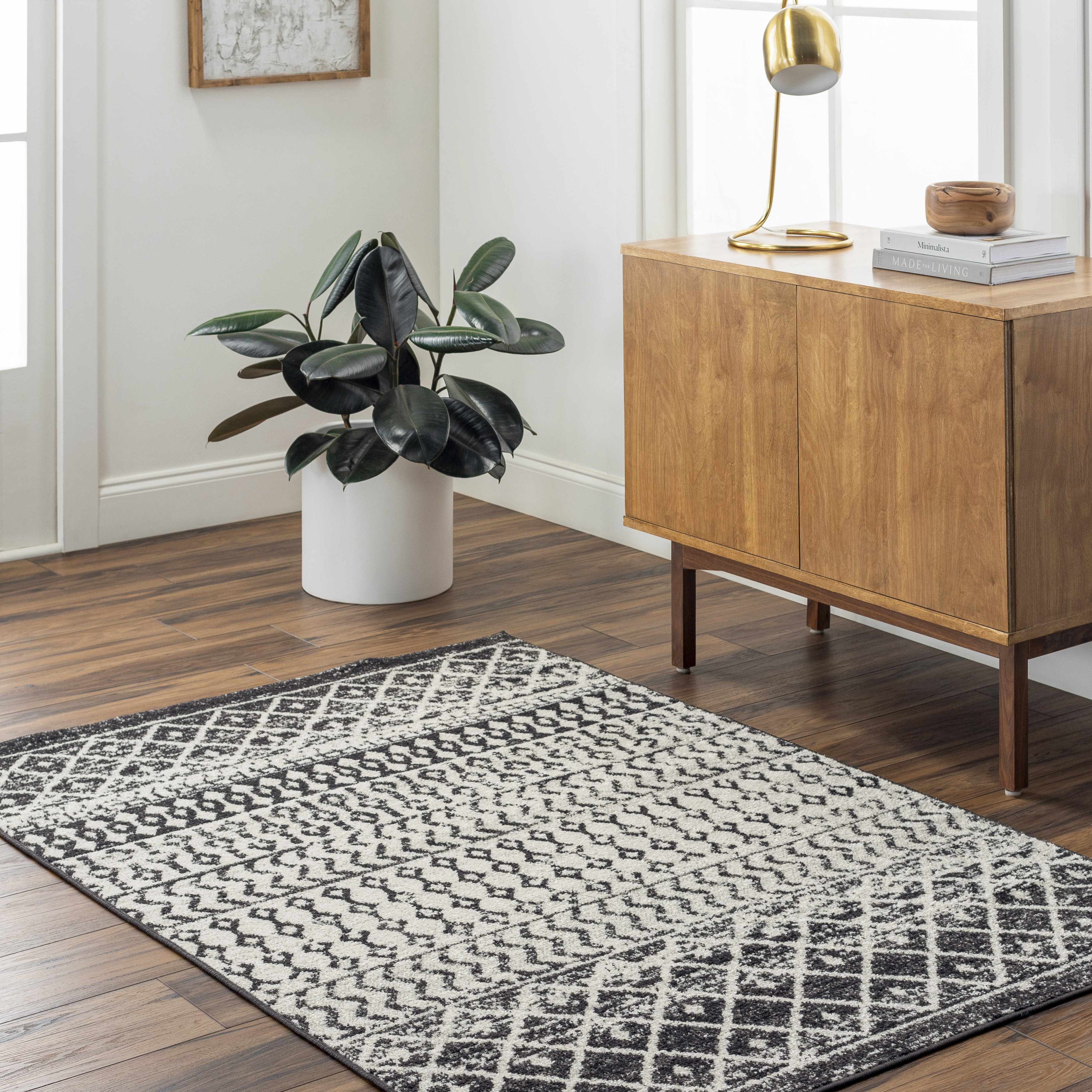 Belo Constantin Area Rug  Machine Woven, Black & White Design