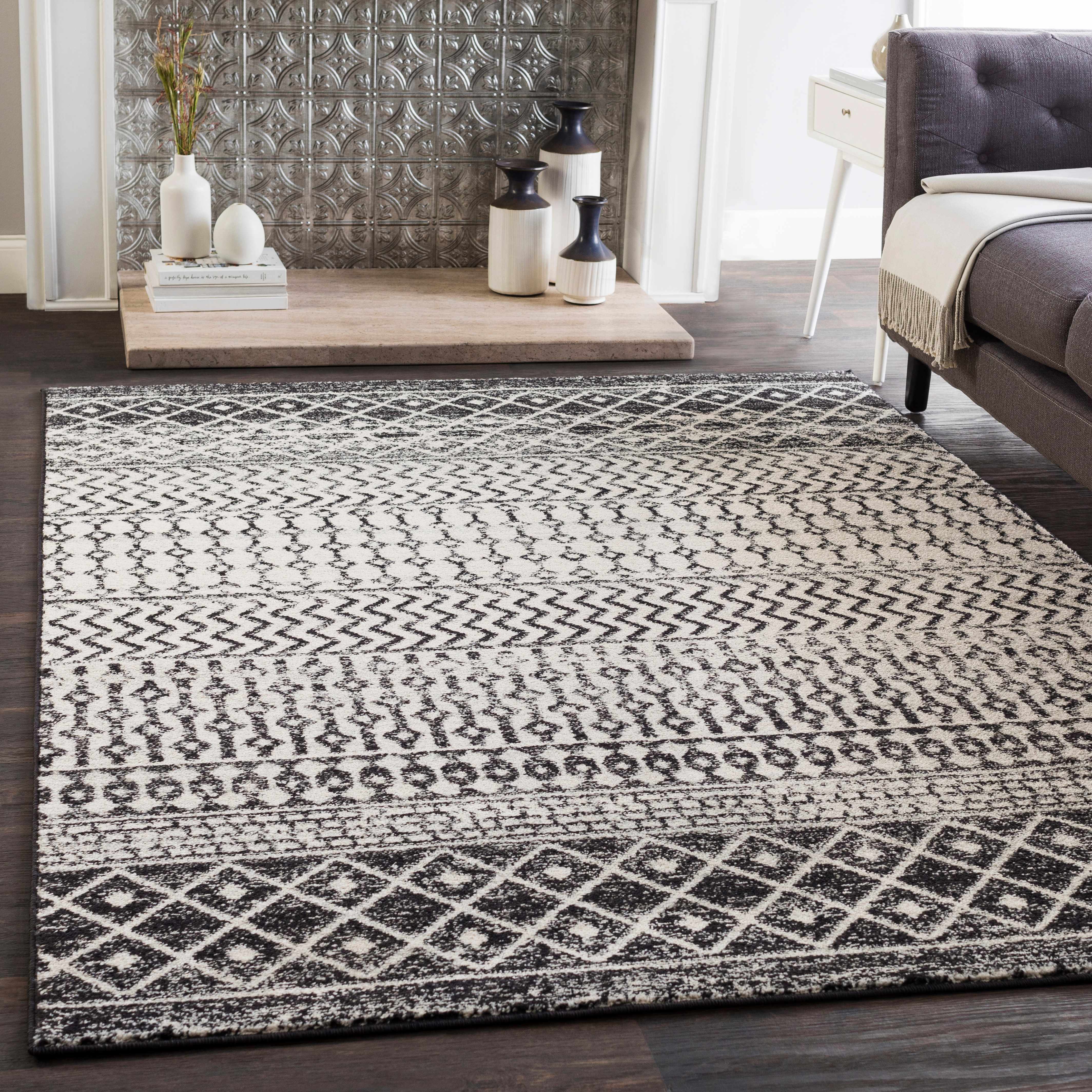 Belo Constantin Area Rug  Machine Woven, Black & White Design