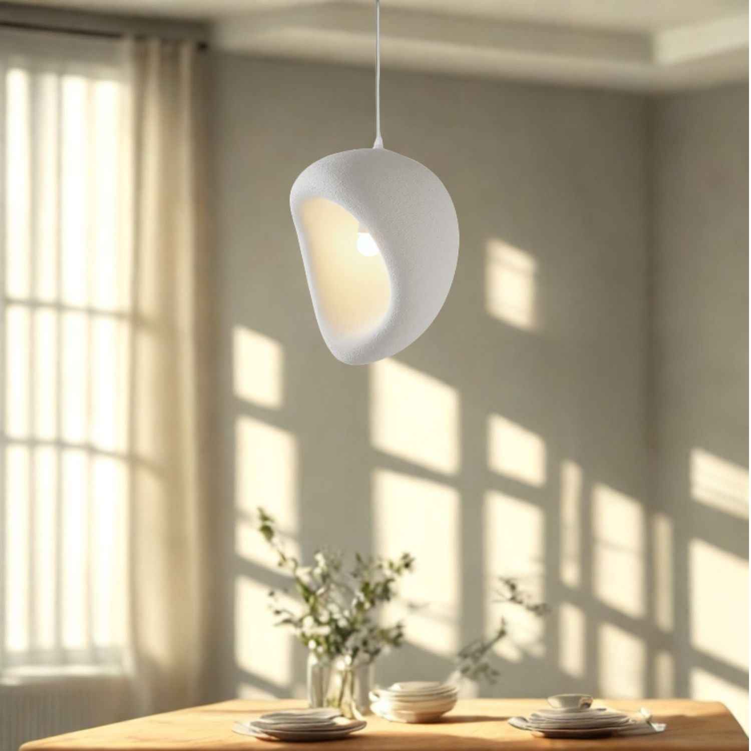 Ovo – Cream Beige Japandi Pendant Hanging Lamp 150cm - Cendre Home