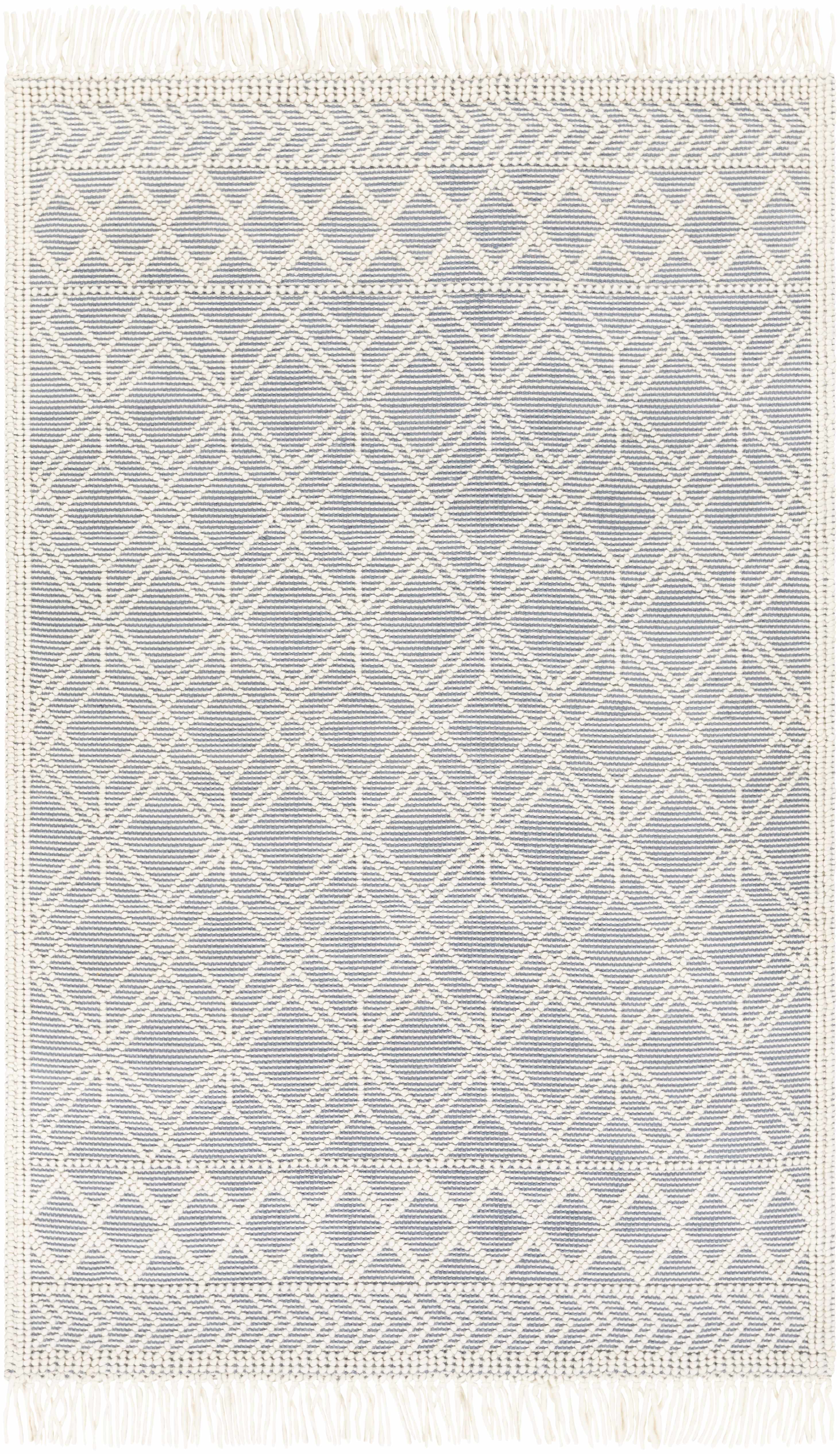 Dune Wool Rug  Hand Woven  Denim Blue Trellis Design
