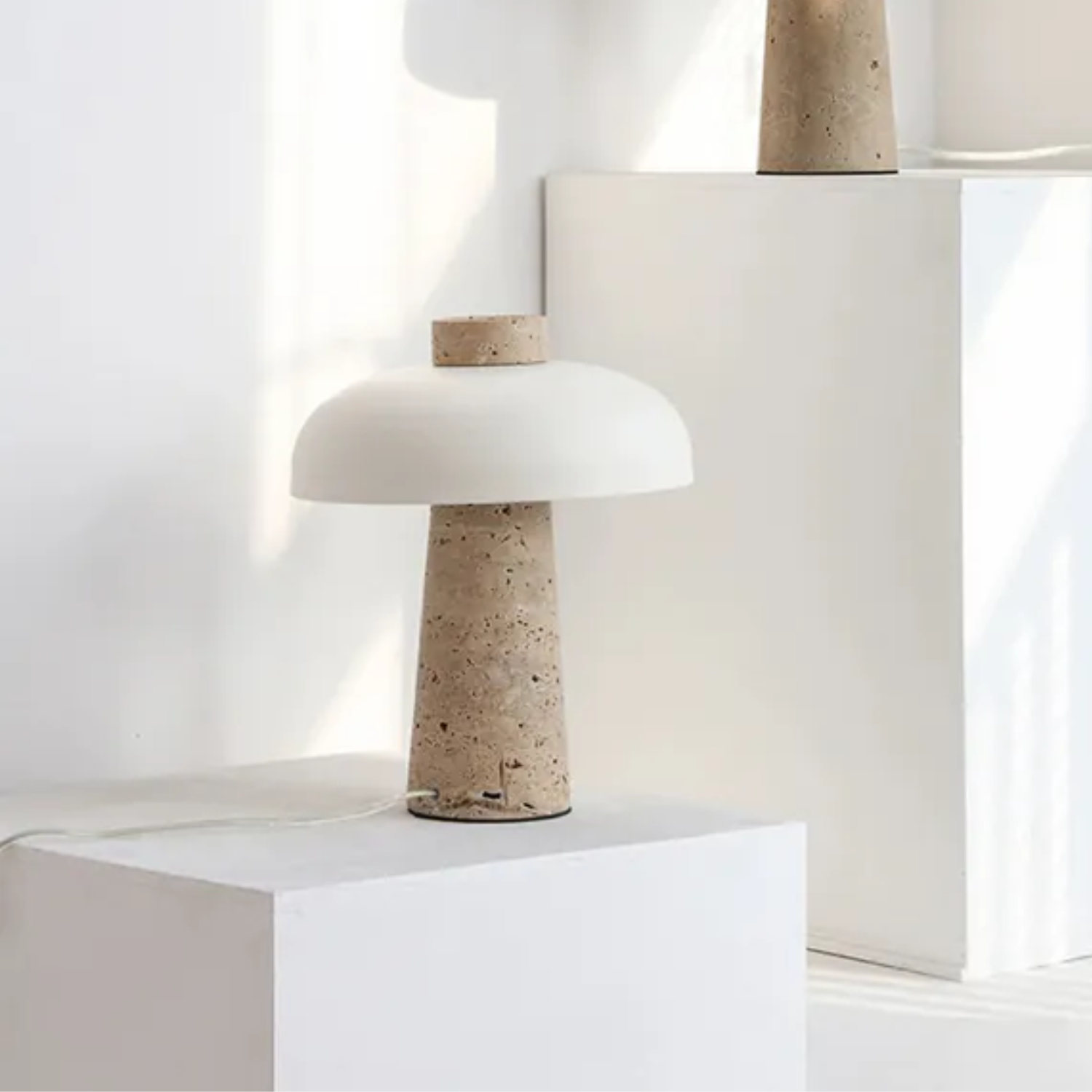 Luxe – White Modern Travertine LED Table Lamp with Touch Control - Cendre Home