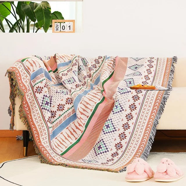 Alora Throw Blanket | Luxe Jacquard Weaving, Handwoven Fringe