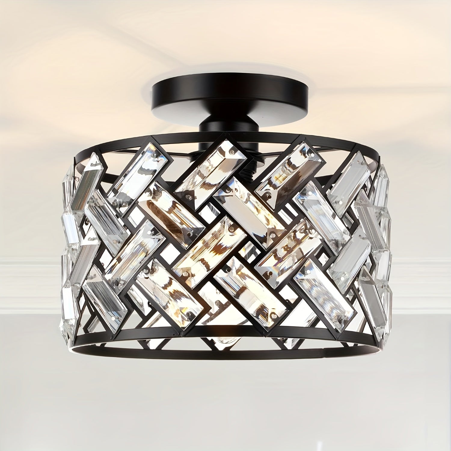 Bela Crystal Semi Flush Mount Ceiling Light | Elegant Metal Frame