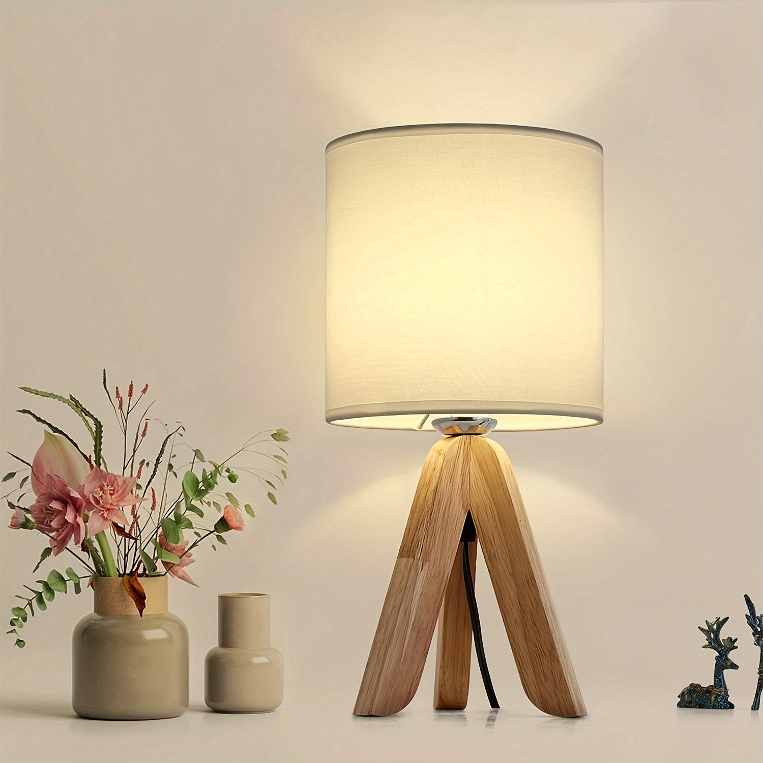 Beneva Tripod Table Lamp | Wooden Base, Fabric Shade