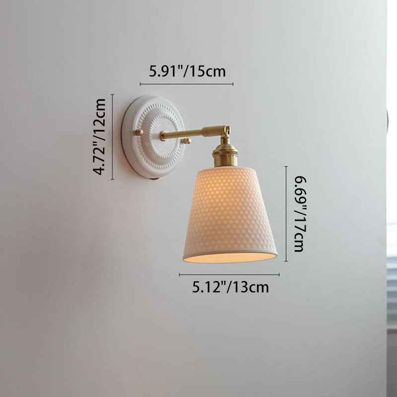 Classic Vintage Round Ceramic and Brass 1-Light Wall Sconce for Living Room