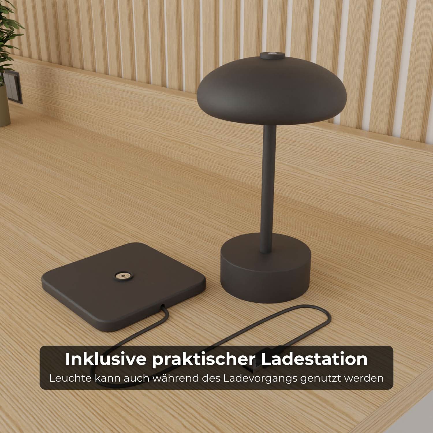 Elaro Battery Table Lamp | Modern Mushroom Design, Warm White Light
