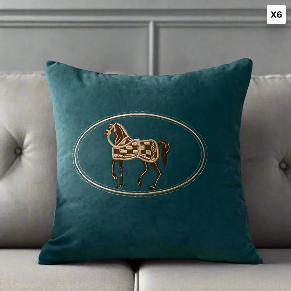 Bela Velvet Cushion Cover | Embroidered Horse Design, 45x45 cm