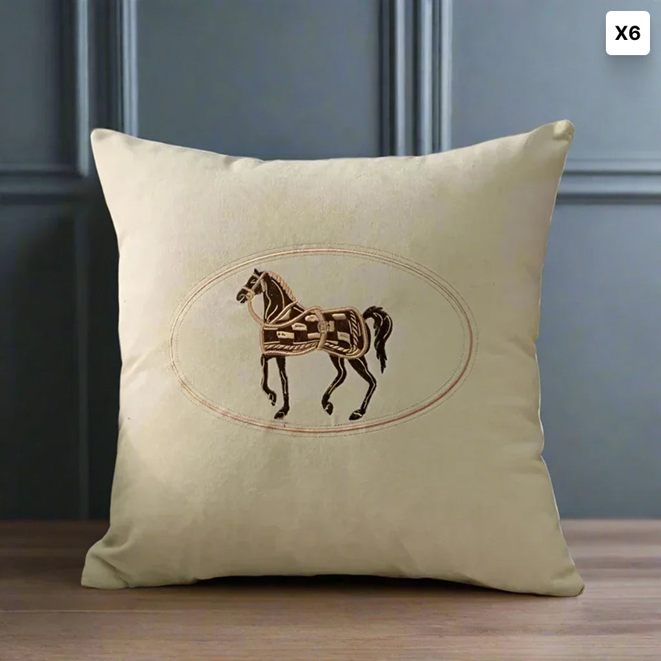 Bela Velvet Cushion Cover | Embroidered Horse Design, 45x45 cm