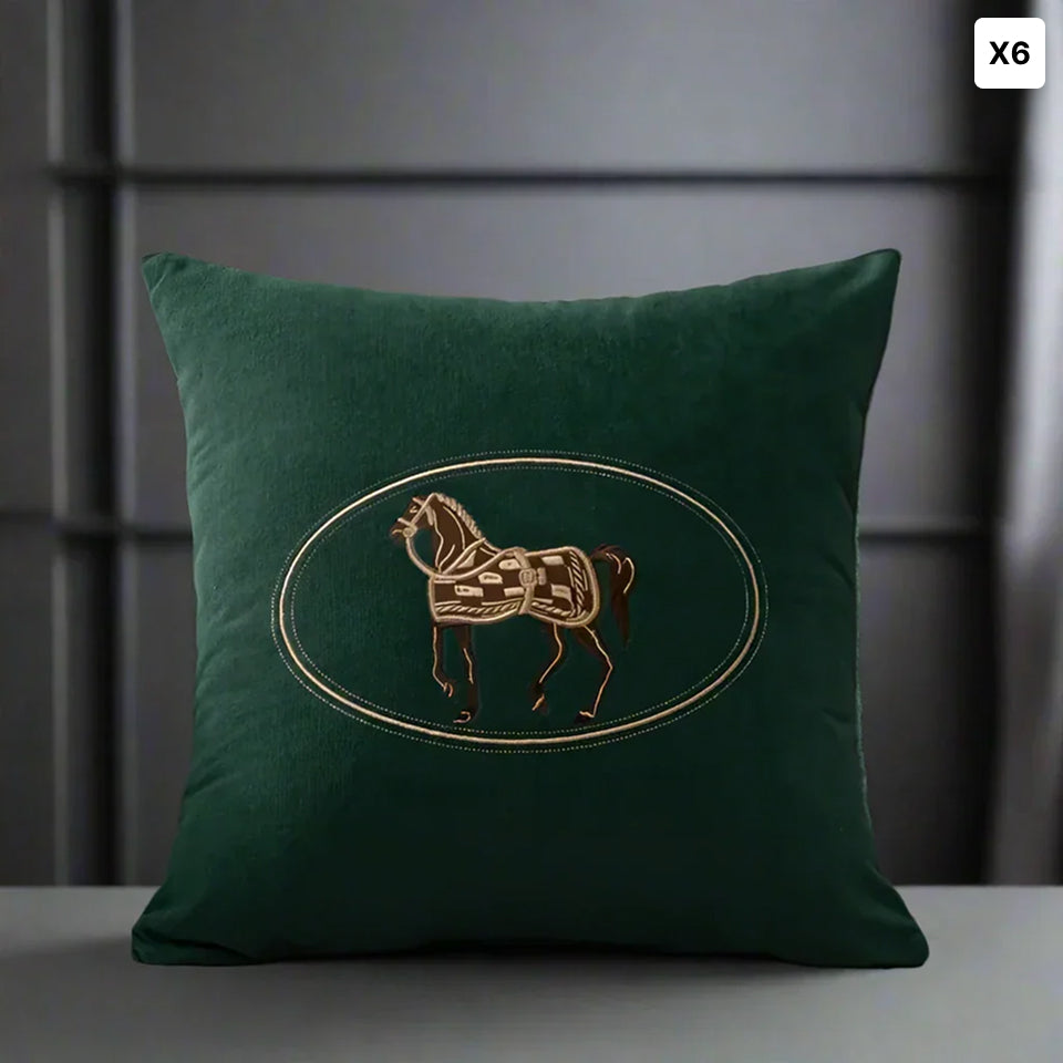 Bela Velvet Cushion Cover | Embroidered Horse Design, 45x45 cm