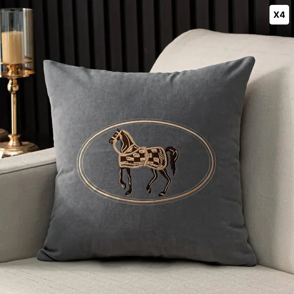 Bela Velvet Cushion Cover | Embroidered Horse Design, 45x45 cm