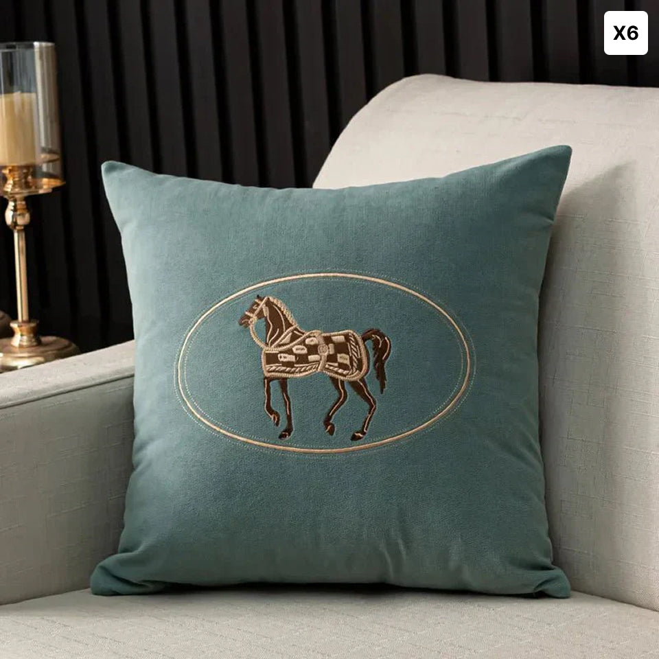 Bela Velvet Cushion Cover | Embroidered Horse Design, 45x45 cm