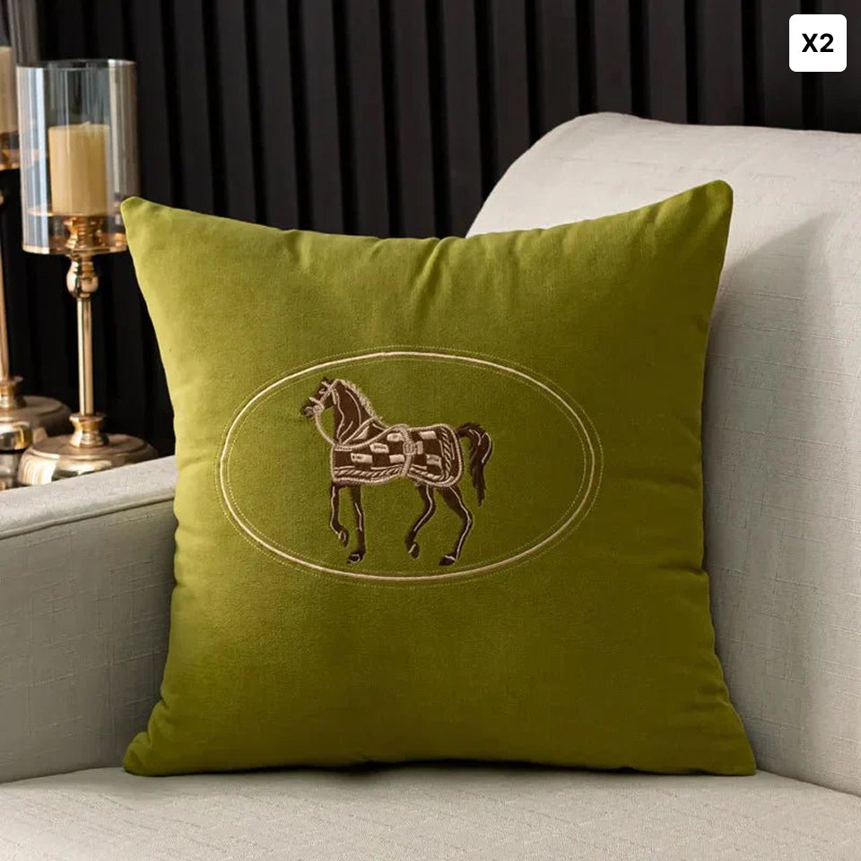 Bela Velvet Cushion Cover | Embroidered Horse Design, 45x45 cm