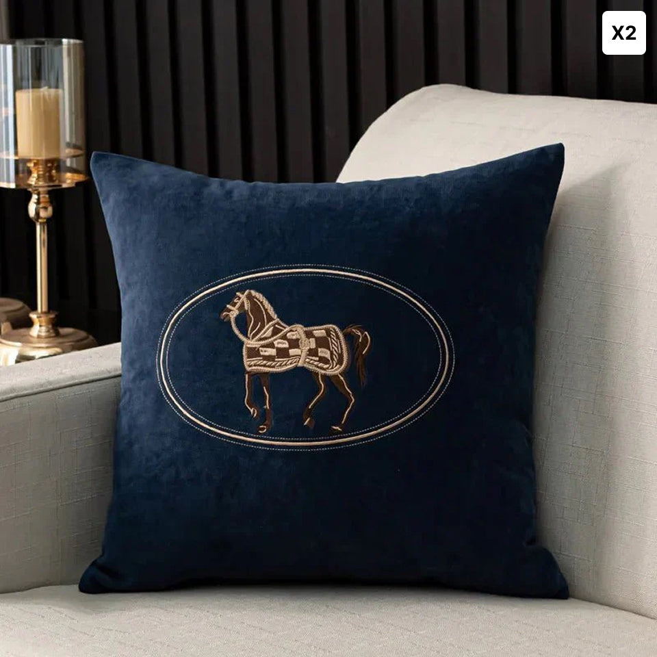 Bela Velvet Cushion Cover | Embroidered Horse Design, 45x45 cm