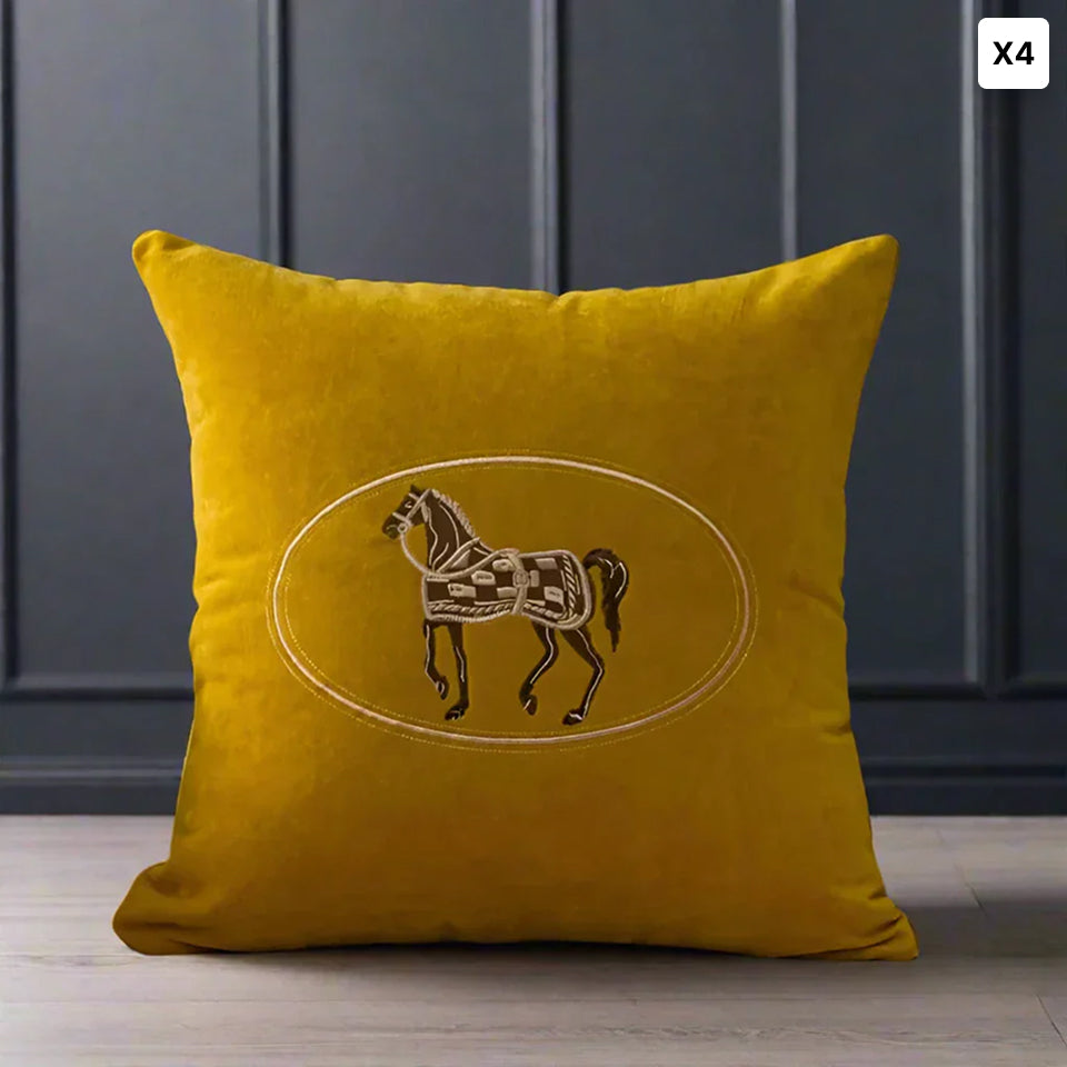 Bela Velvet Cushion Cover | Embroidered Horse Design, 45x45 cm