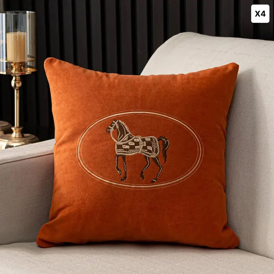 Bela Velvet Cushion Cover | Embroidered Horse Design, 45x45 cm