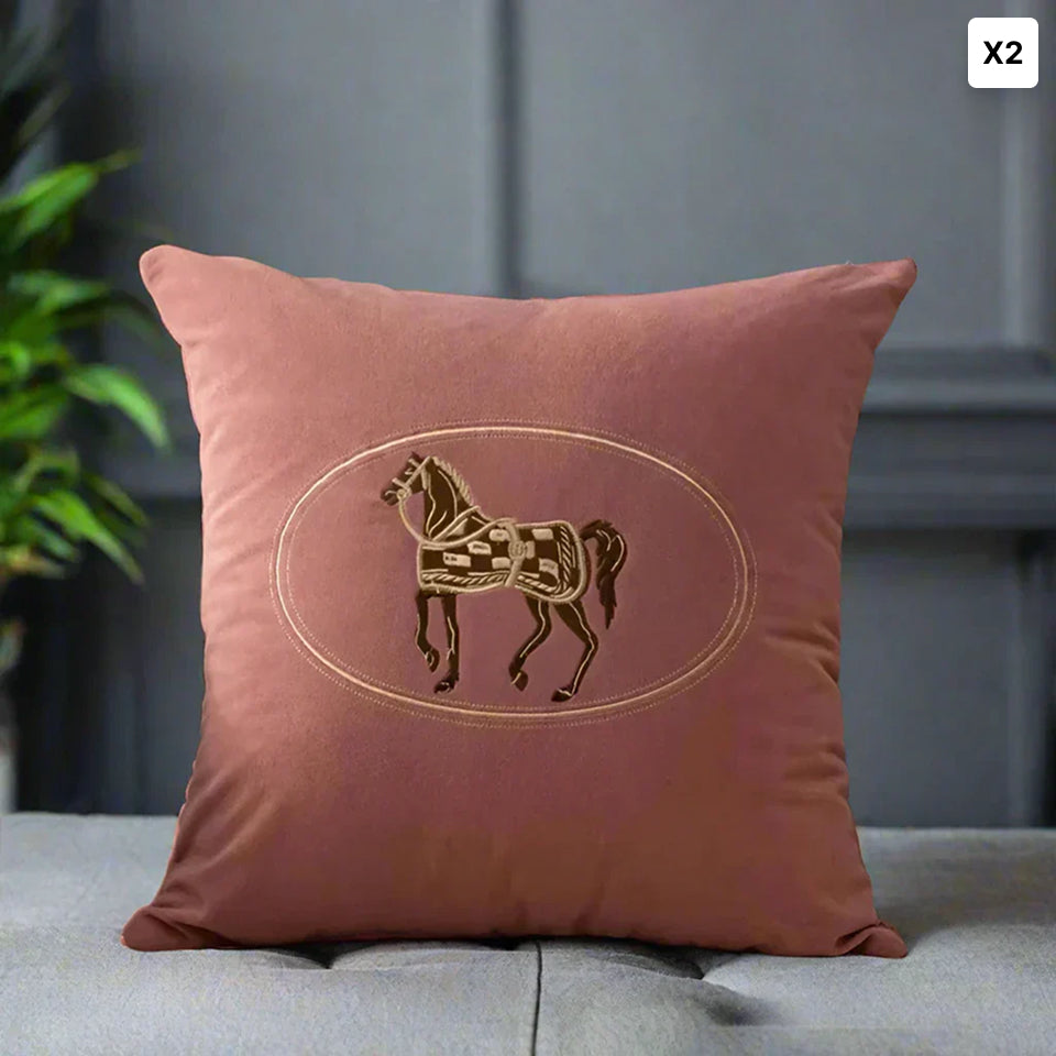 Bela Velvet Cushion Cover | Embroidered Horse Design, 45x45 cm