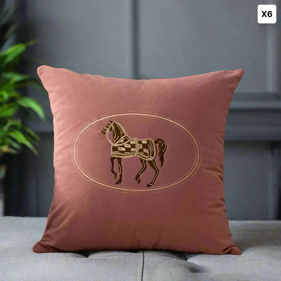 Bela Velvet Cushion Cover | Embroidered Horse Design, 45x45 cm