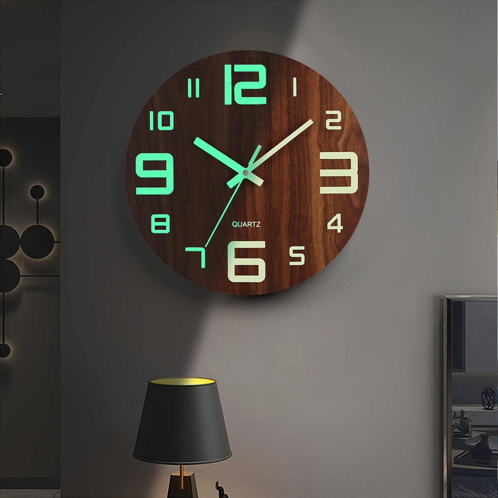 Bela Luminous Wall Clock | Silent Quartz Movement, Walnut Finish