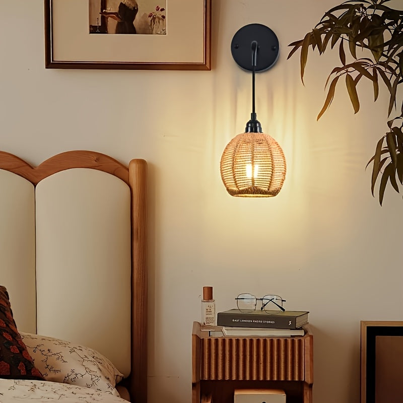 Bela Rattan Wall Lamp | Handwoven Shade, Adjustable Arm