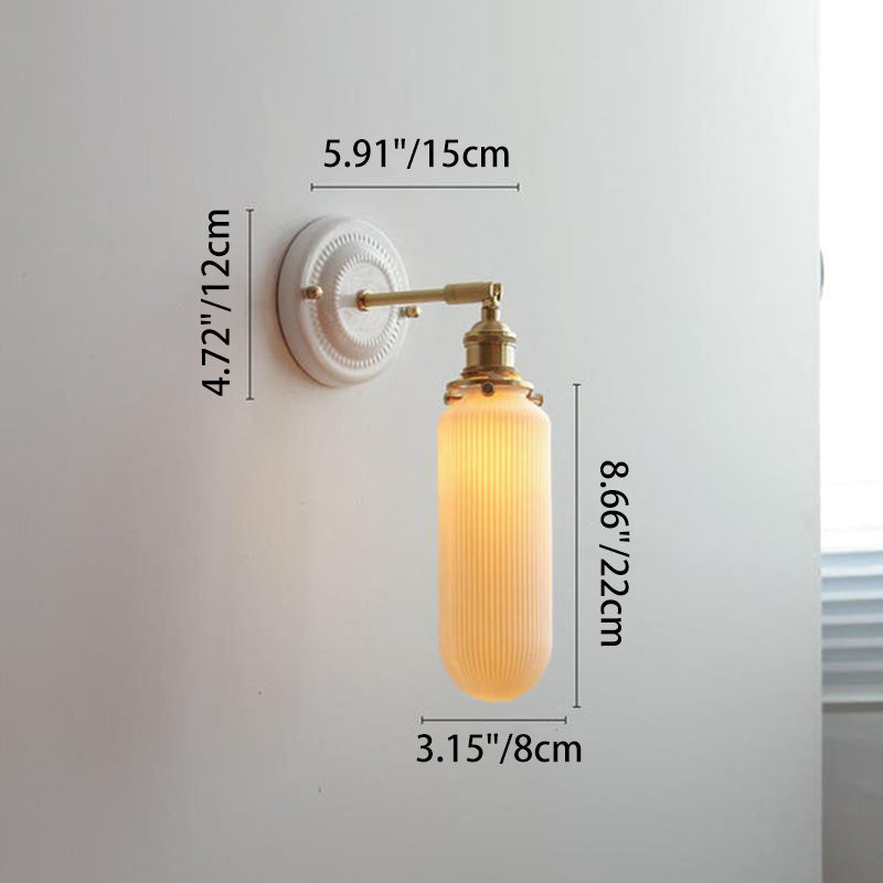 Classic Vintage Round Ceramic and Brass 1-Light Wall Sconce for Living Room