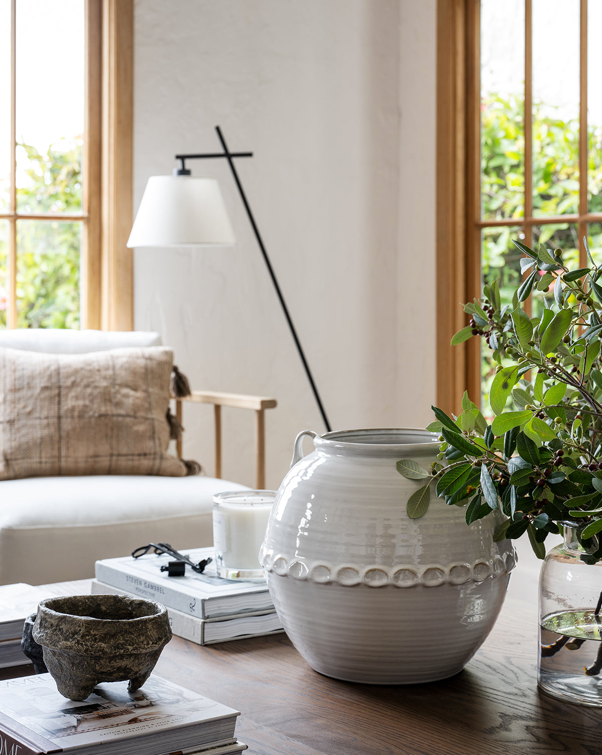 Bela Rounded White Vase  Smooth Glaze, Petite Handles