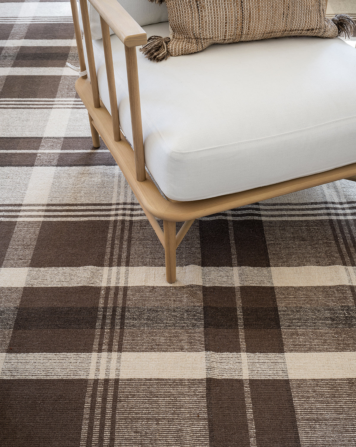 Bramble Wool Rug  Handwoven Plaid Design, Warm Neutral Palette