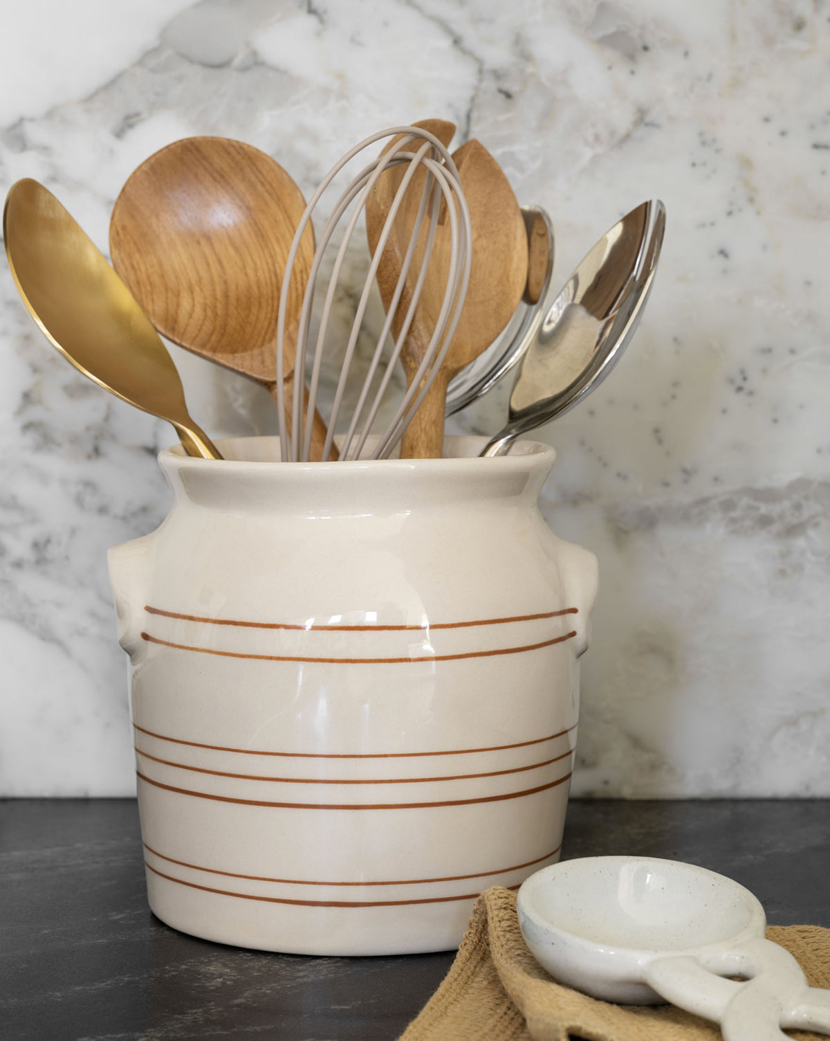 Bello Striped Crock Ceramic Tapered Neck, Neutral Base