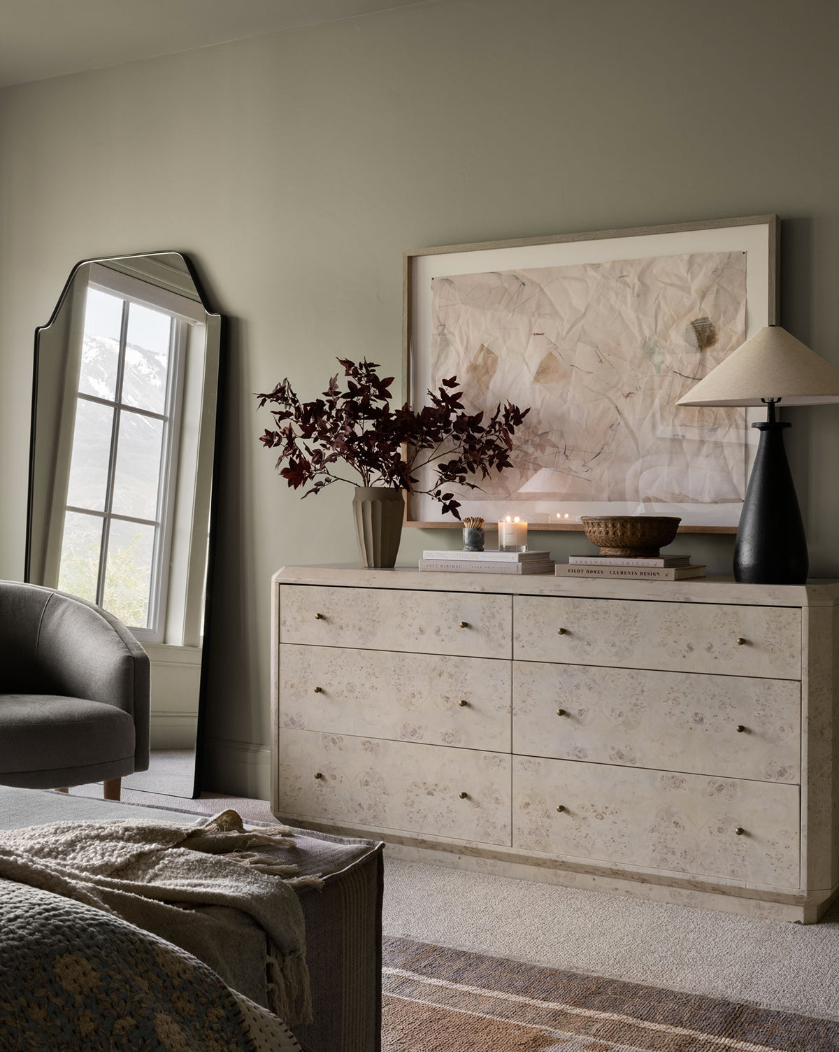 Bela Dresser Burl Wood  Light & Dark Finishes