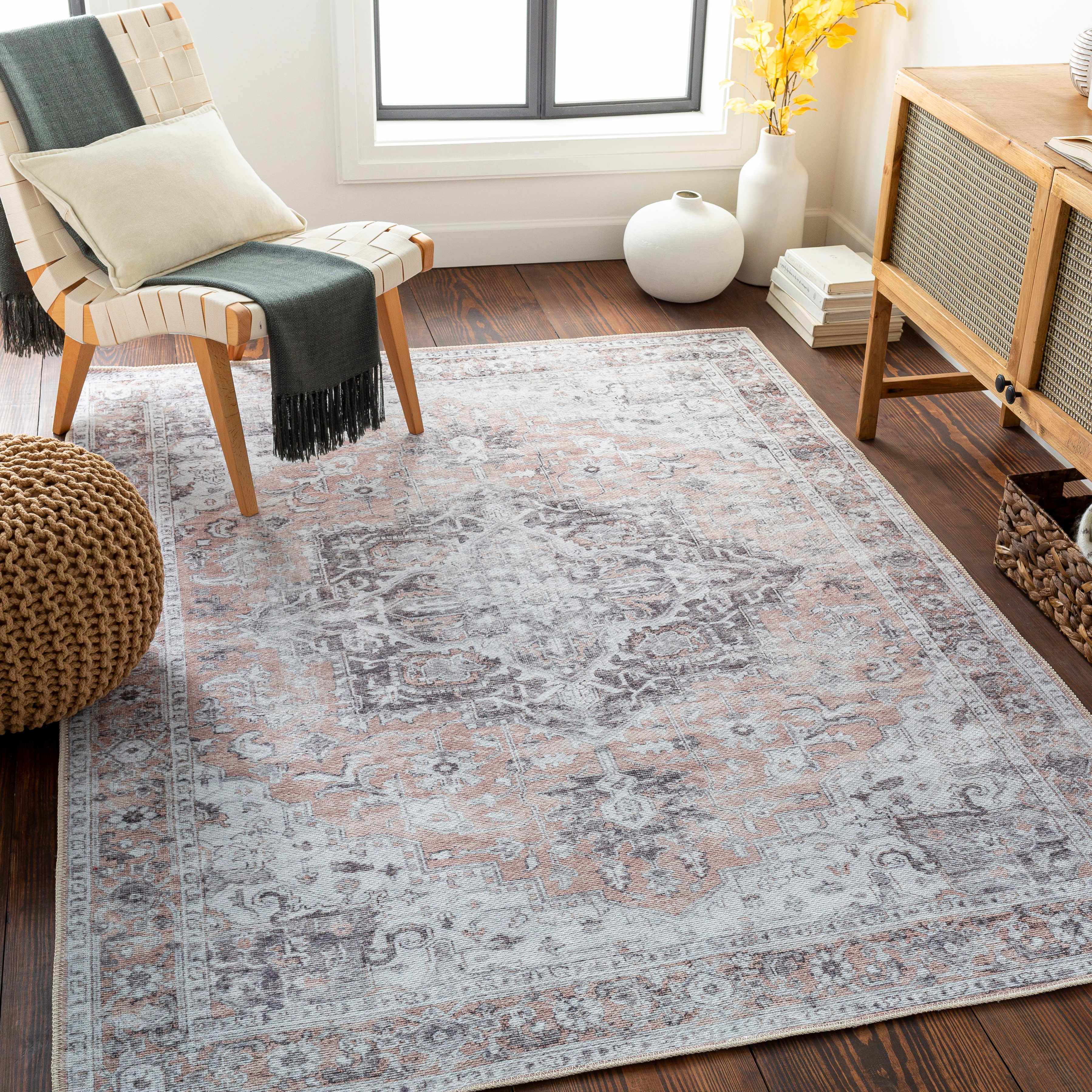 Fino Washable Rug  Machine Woven Chenille-Polyester, Low Pile