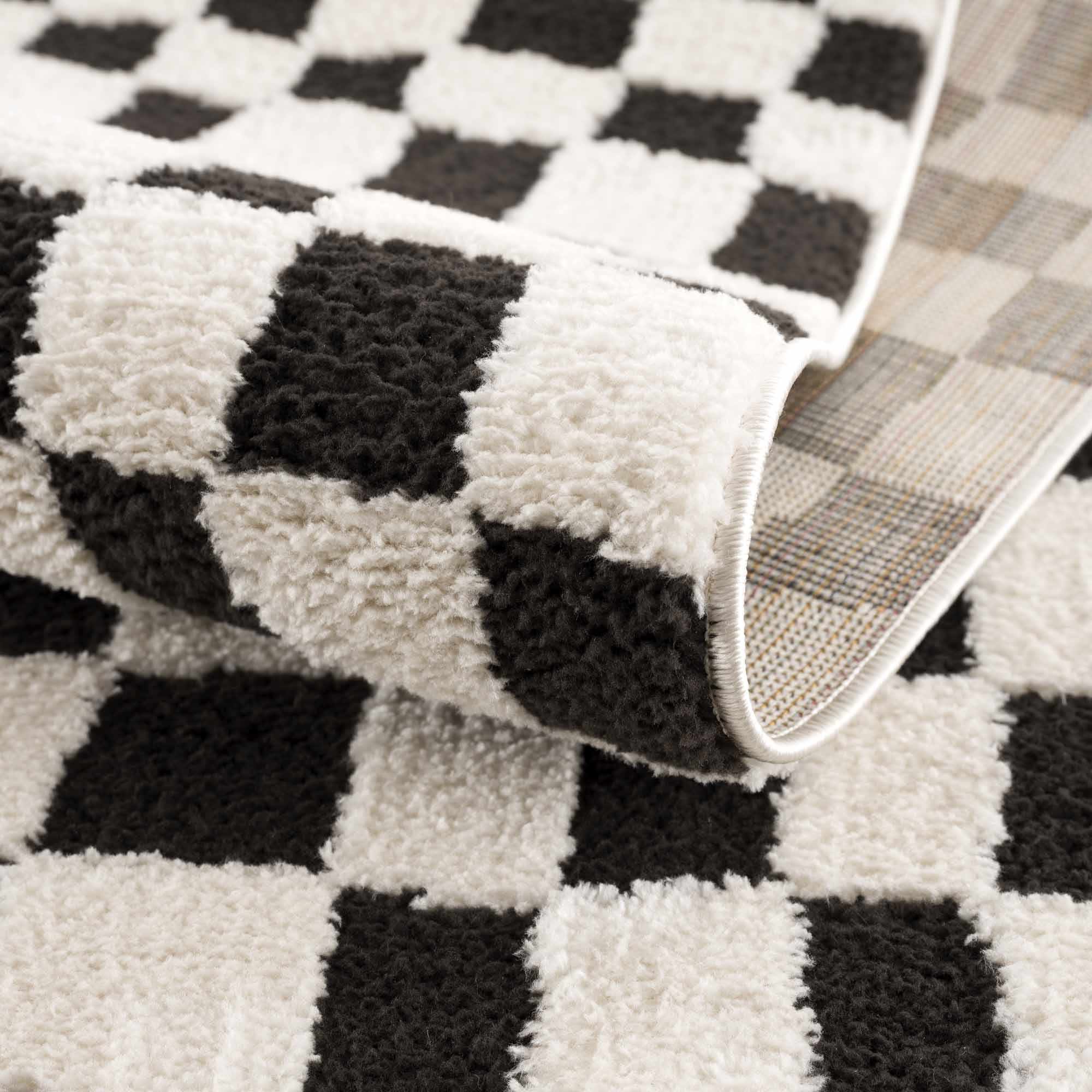 Bello Checkered Plush Rug  Machine Woven  High Pile