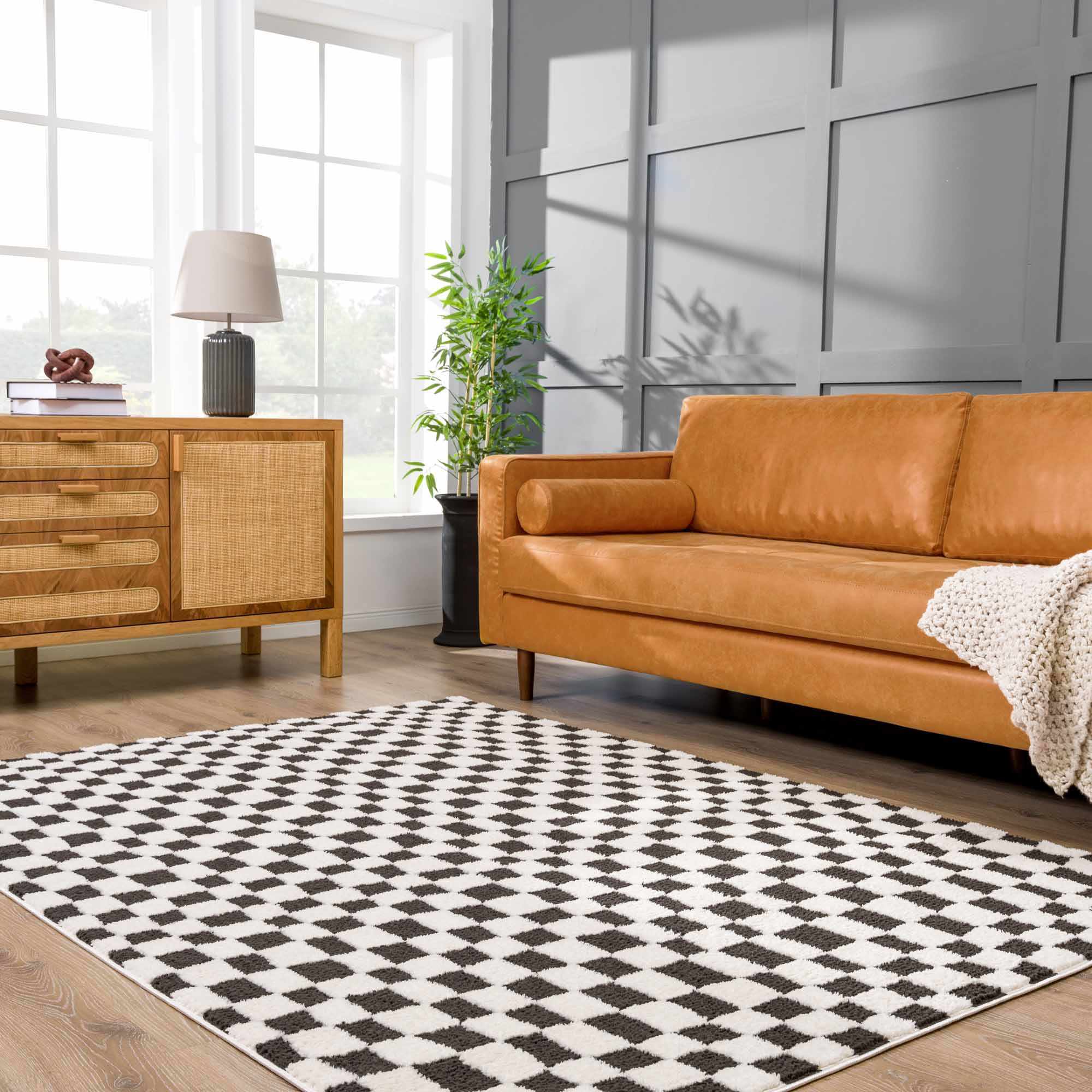 Bello Checkered Plush Rug  Machine Woven  High Pile