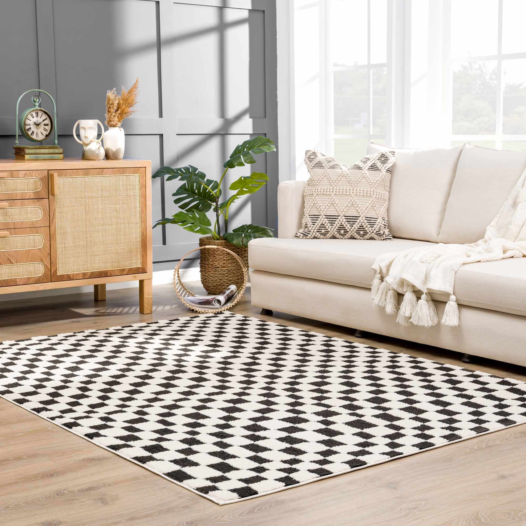 Bello Checkered Plush Rug  Machine Woven  High Pile