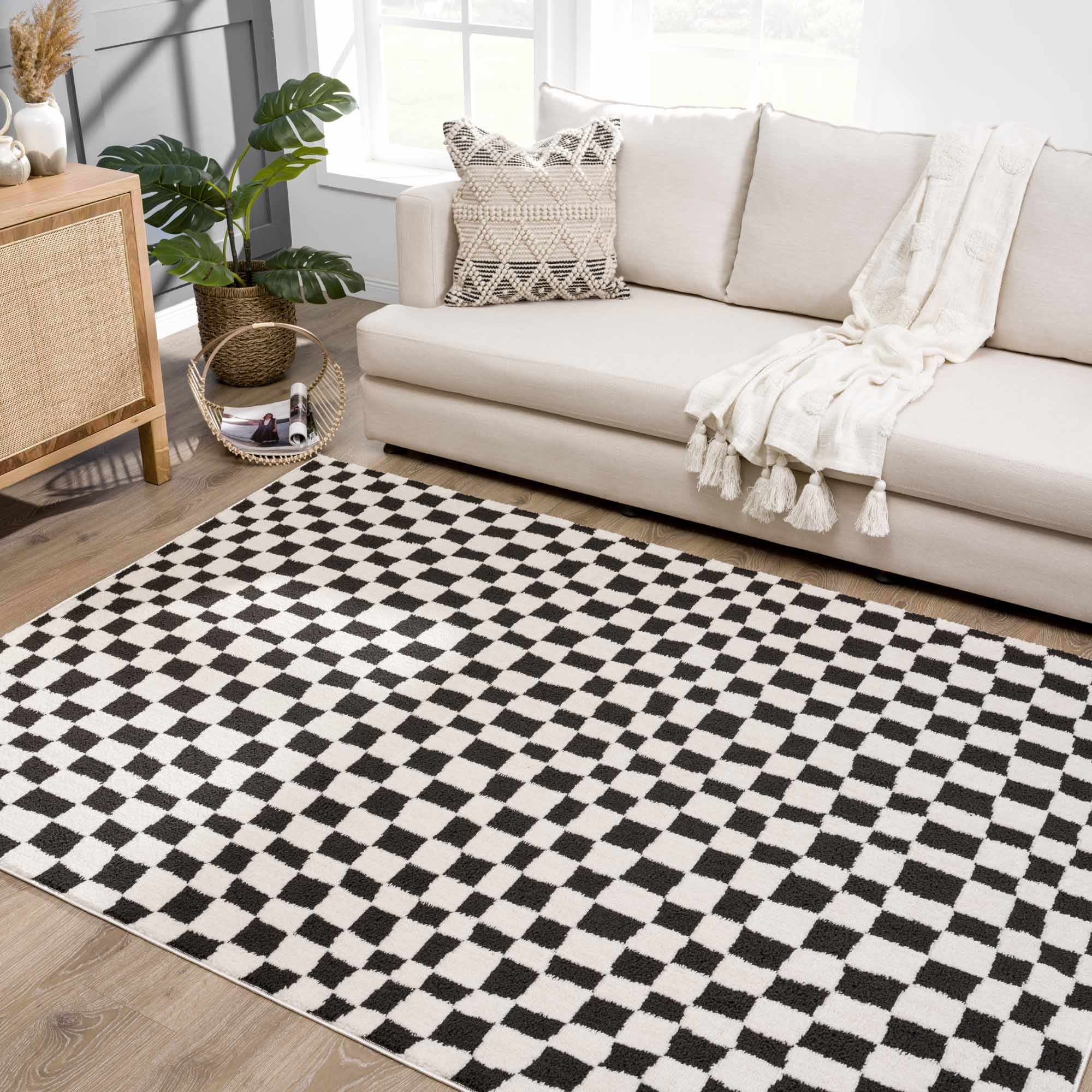 Bello Checkered Plush Rug  Machine Woven  High Pile