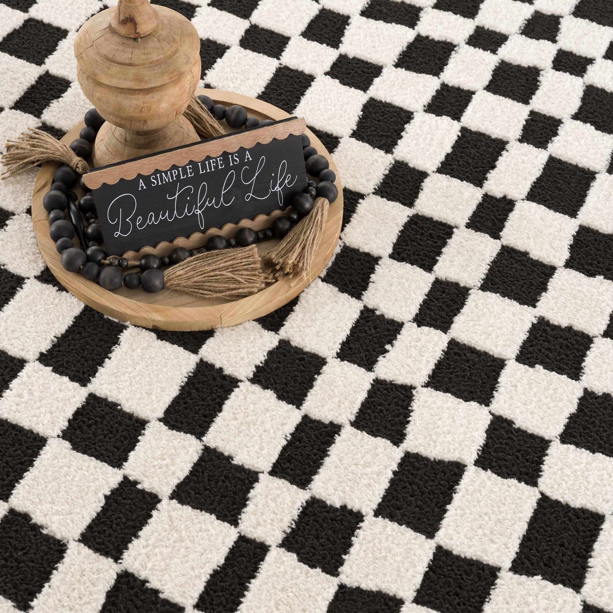 Bello Checkered Plush Rug  Machine Woven  High Pile