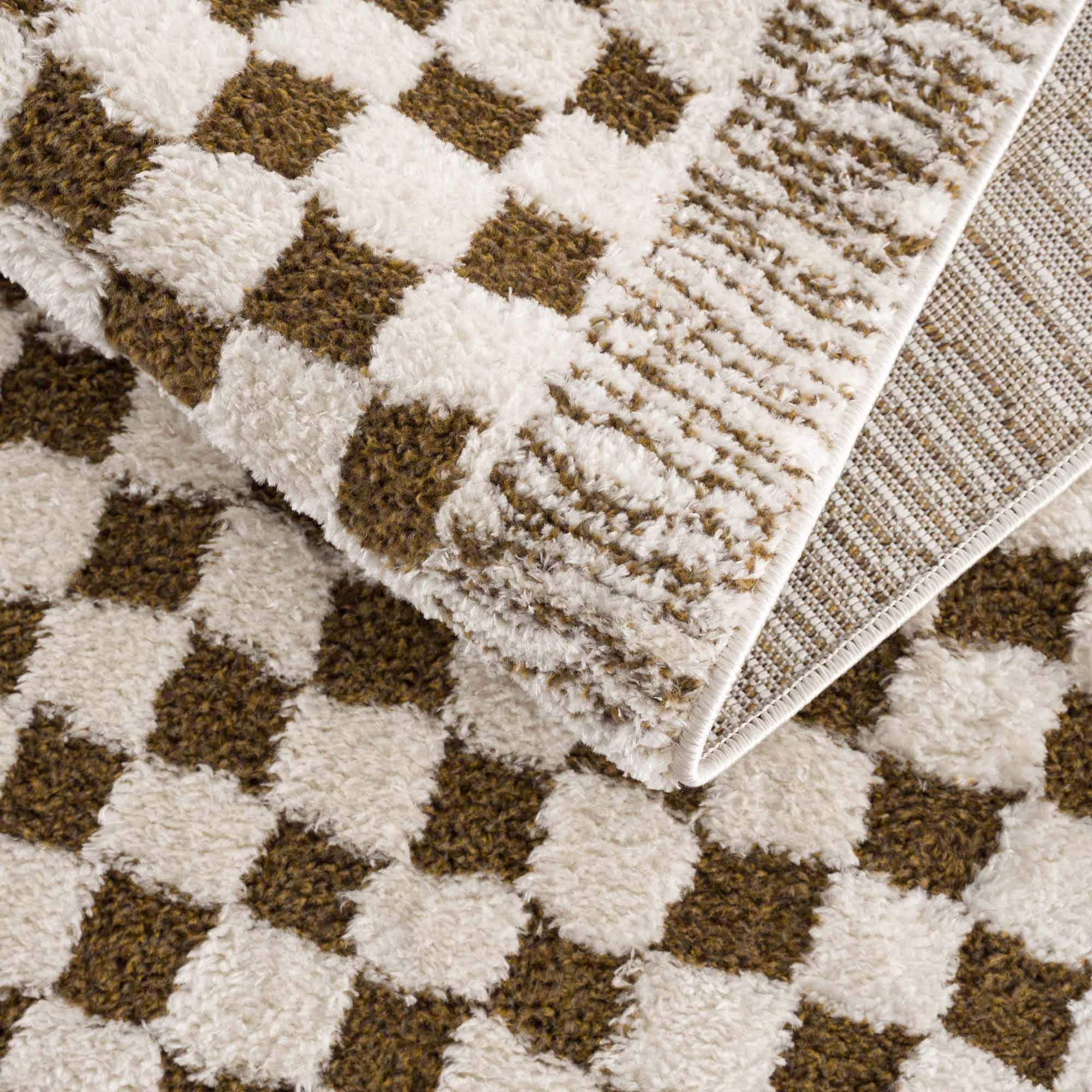 Bello Checkered Plush Rug  High Pile, 100% Polyester