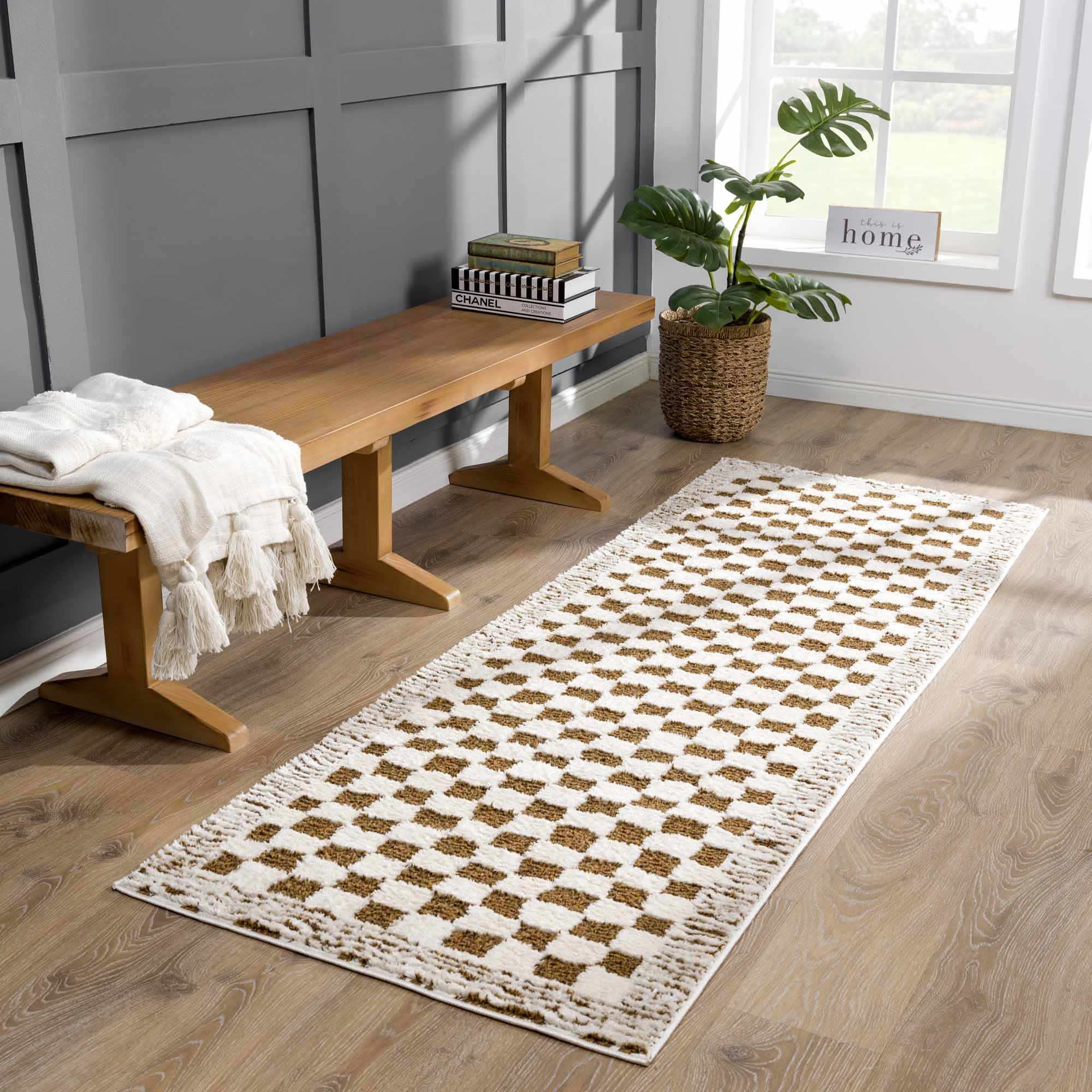 Bello Checkered Plush Rug  High Pile, 100% Polyester