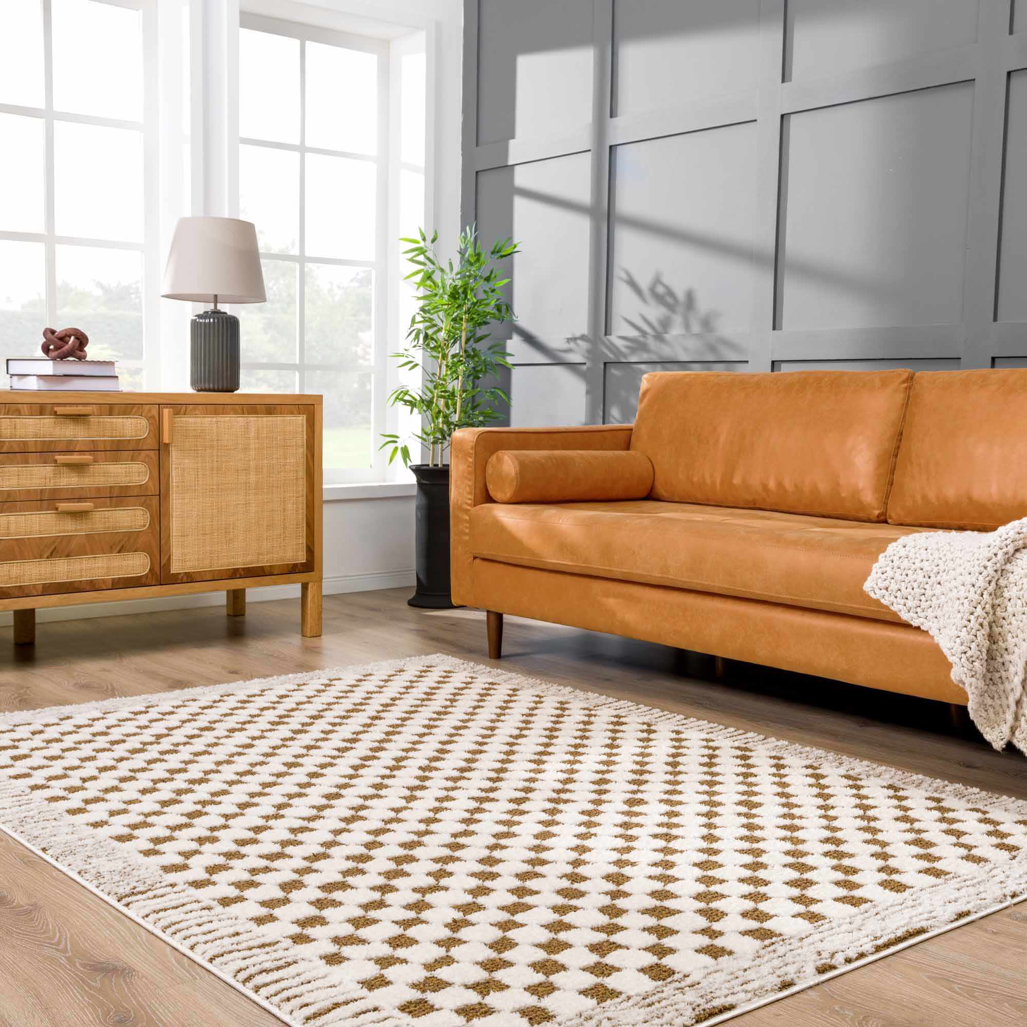 Bello Checkered Plush Rug  High Pile, 100% Polyester