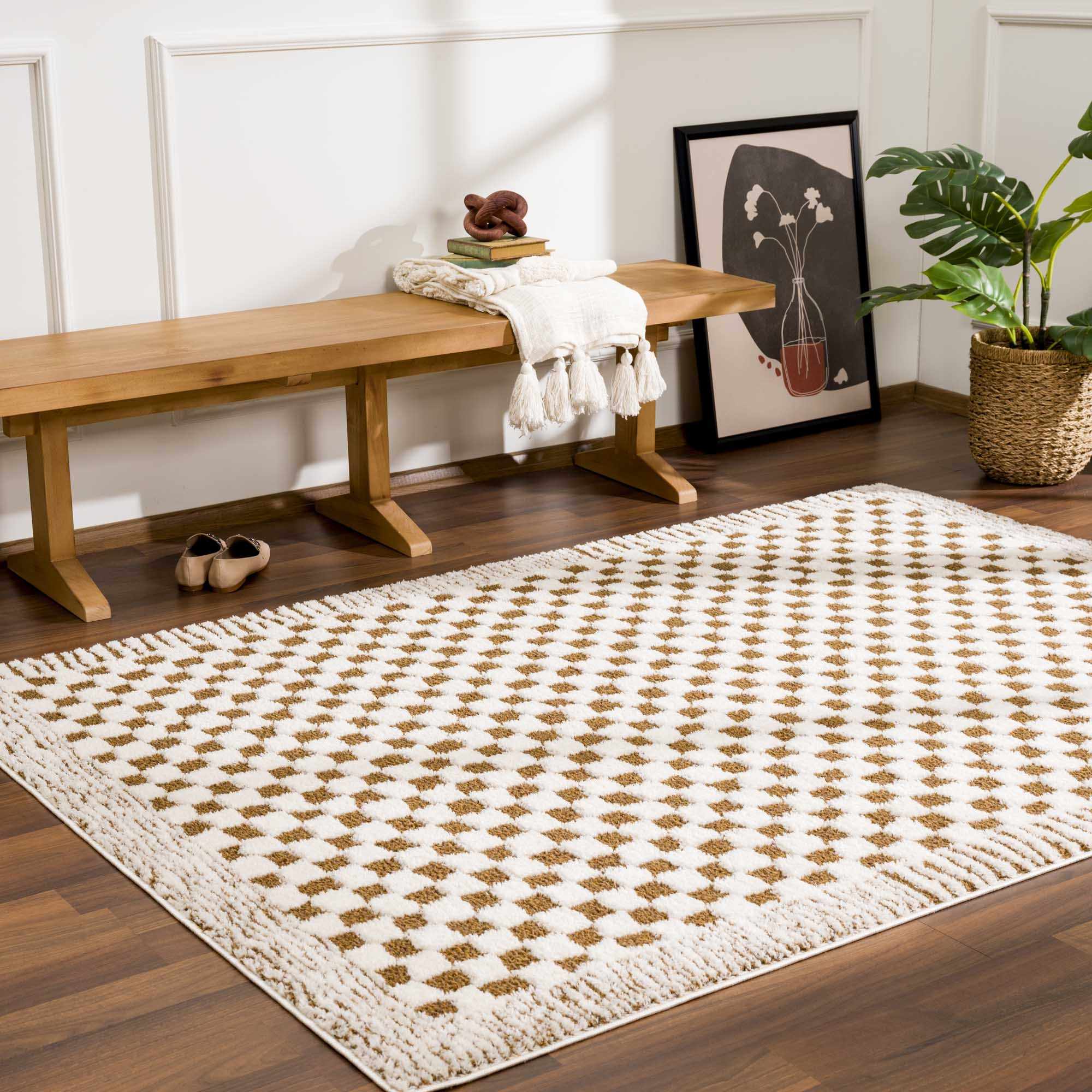 Bello Checkered Plush Rug  High Pile, 100% Polyester