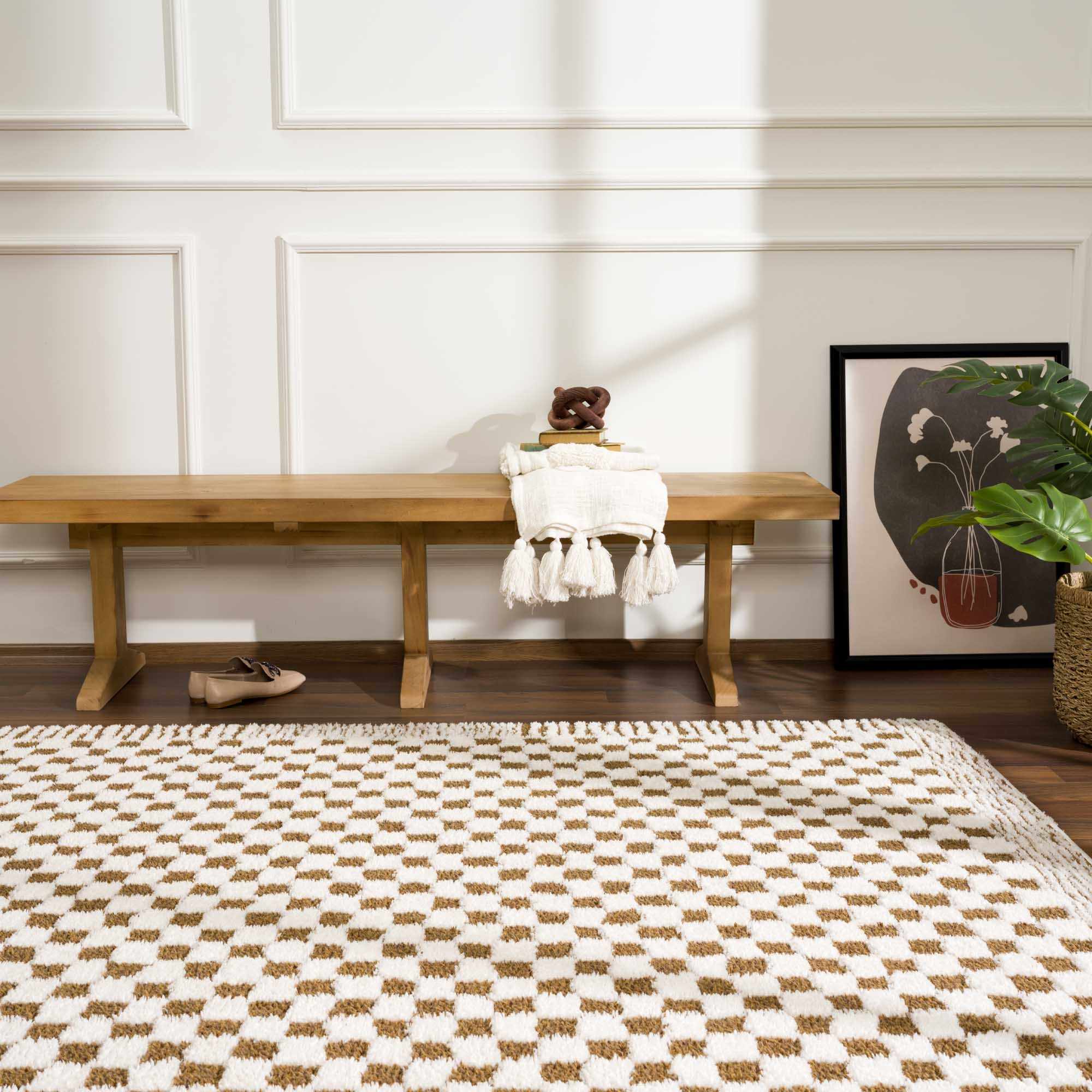 Bello Checkered Plush Rug  High Pile, 100% Polyester