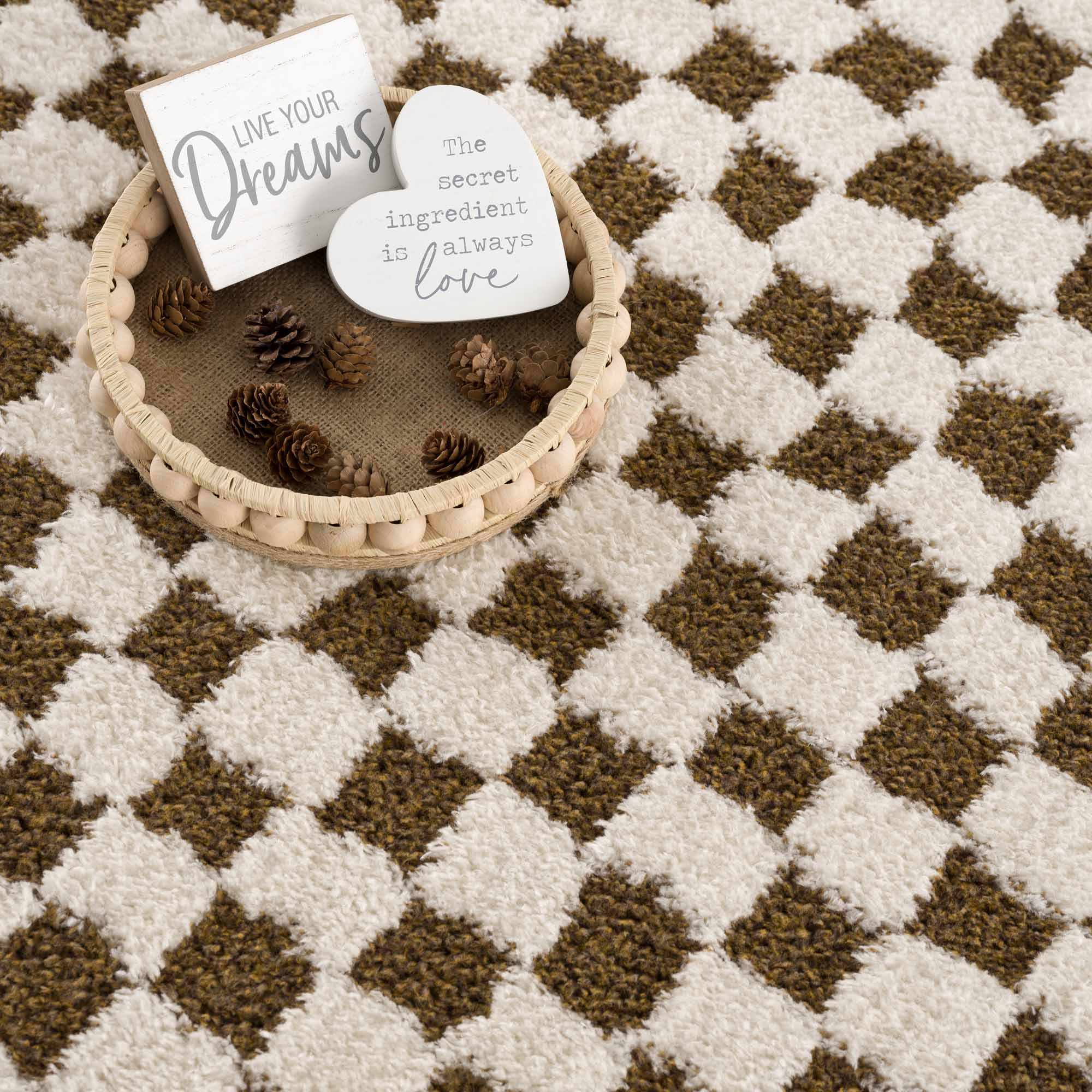 Bello Checkered Plush Rug  High Pile, 100% Polyester