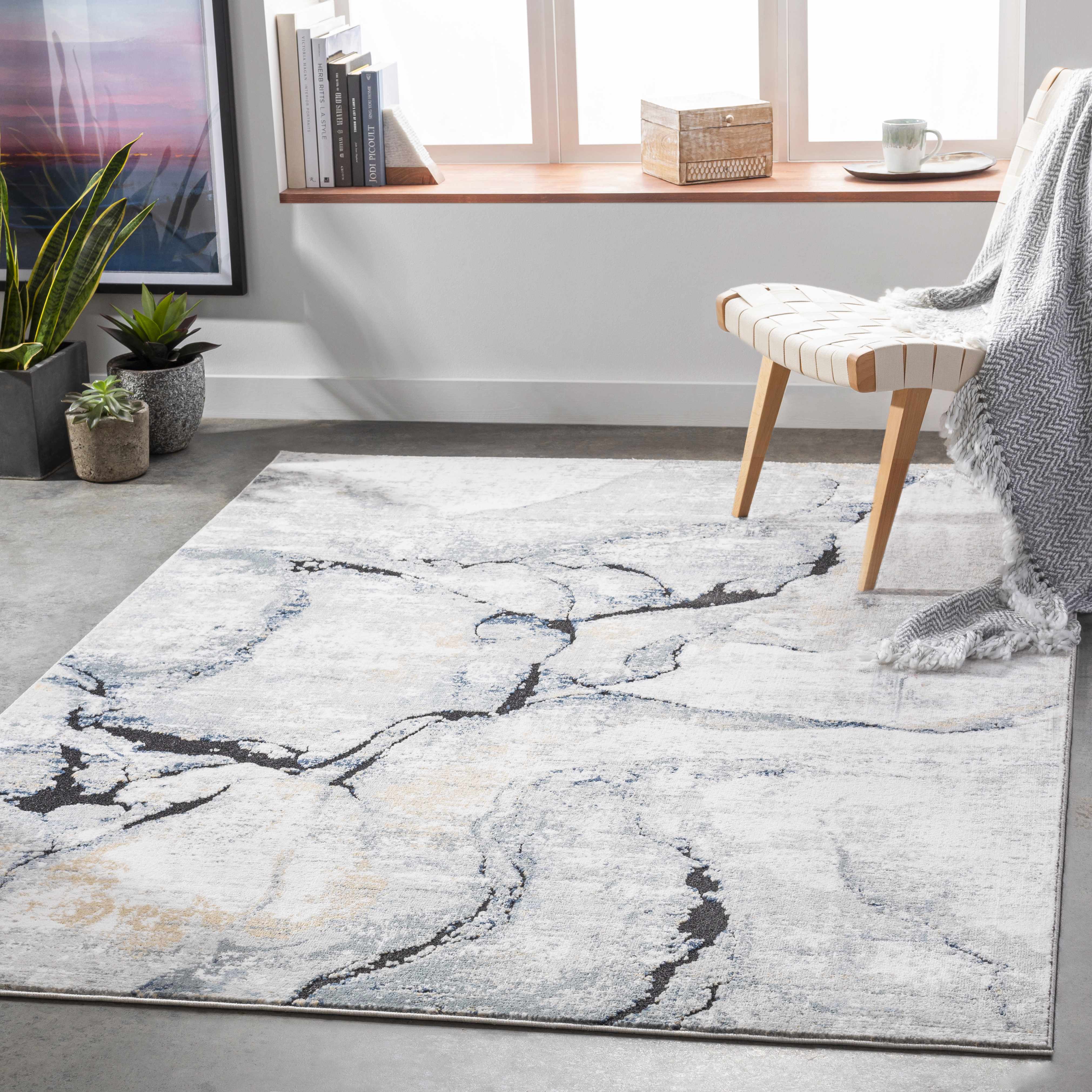Fremont Gray Marble Rug  Medium Pile  Contemporary Design