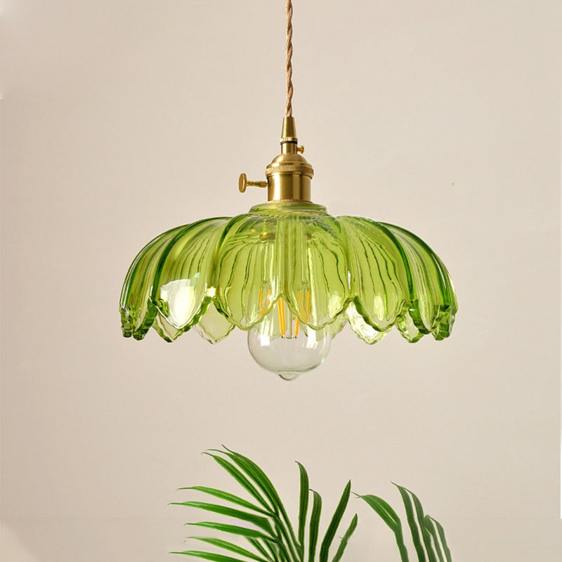 Bela Vintage Flower Pendant Lamp | Glass Shade, Brass Finish
